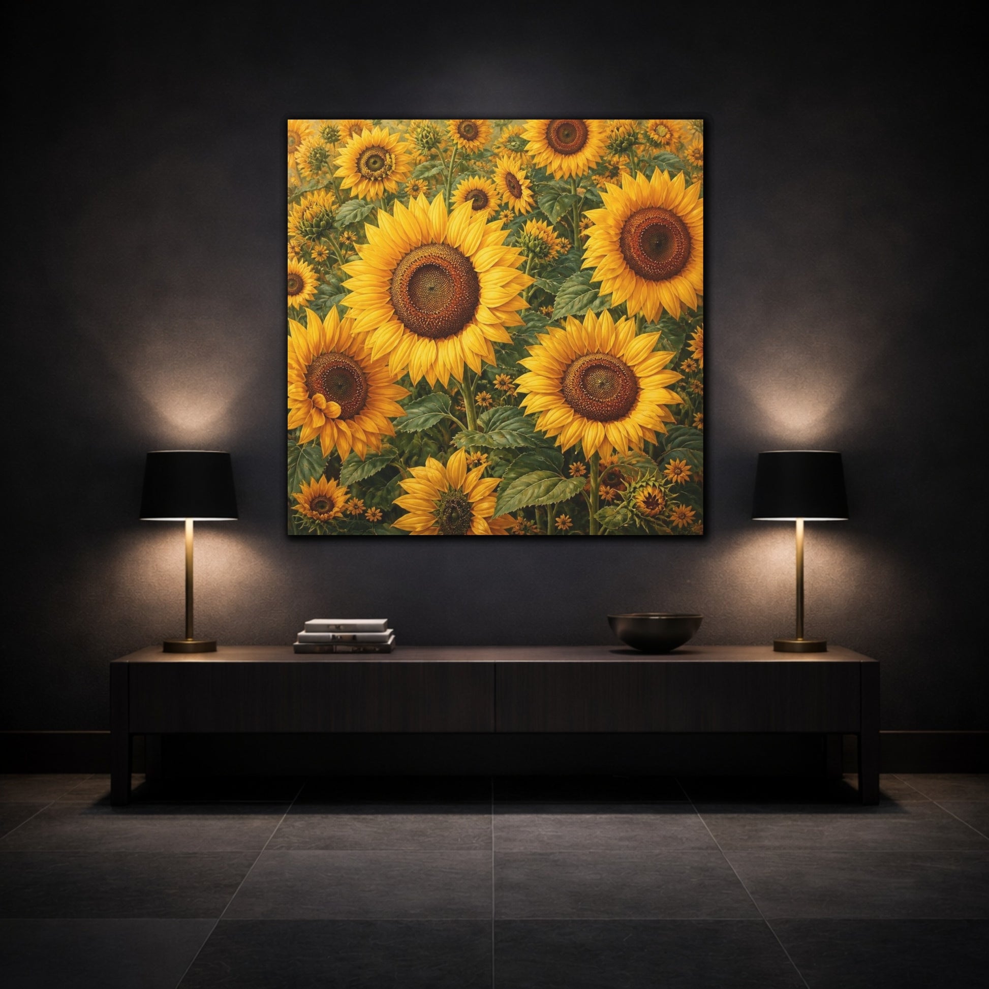 Mockup 3. Sunflower Meadow Flowers shown as canvas print
