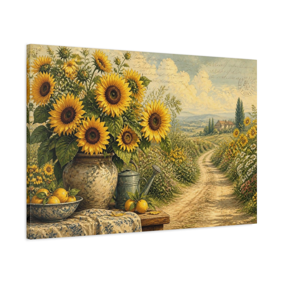 Main Mockup. Sunflowers Across Country Road shown as canvas print