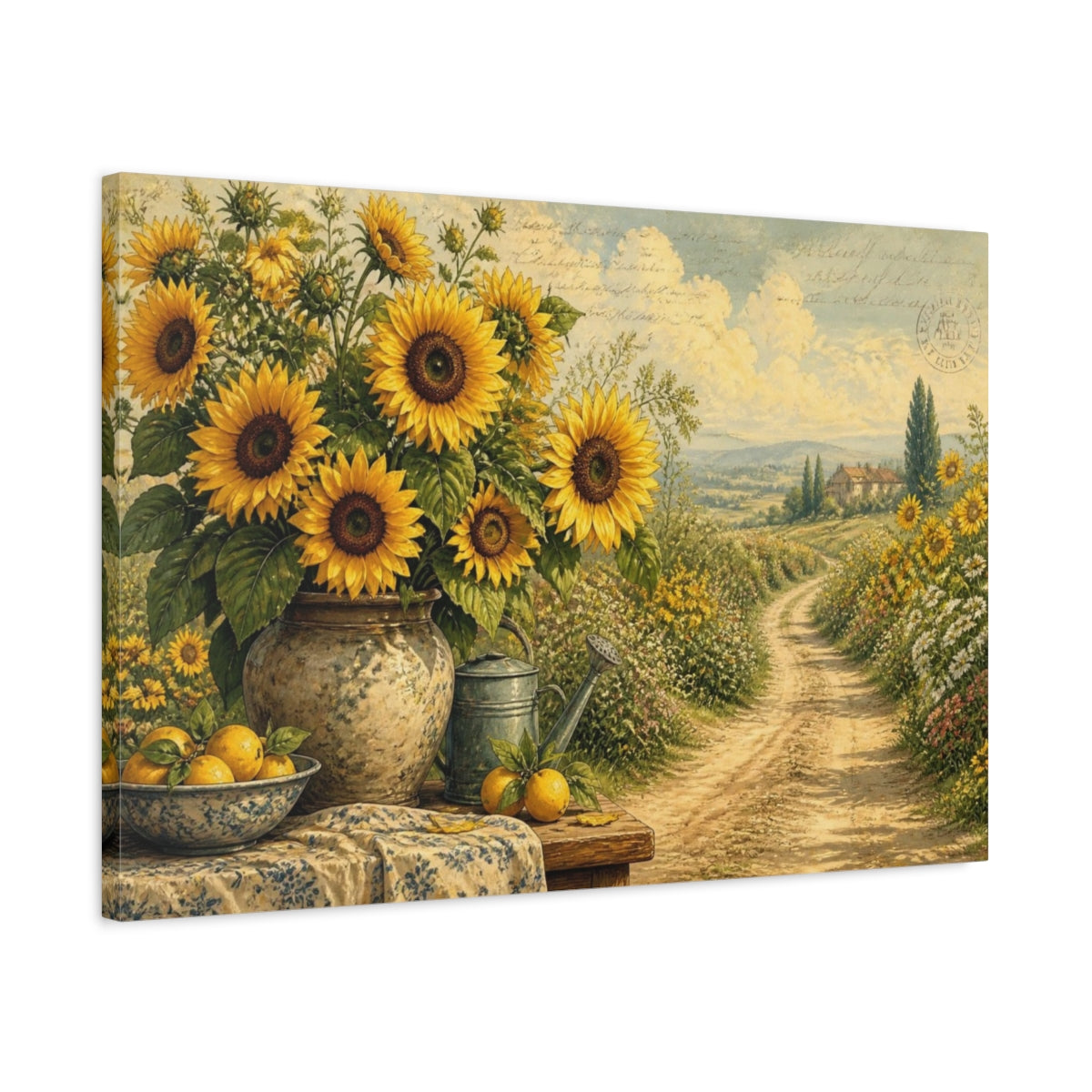 Side Mockup 2. Sunflowers Across Country Road shown as canvas print