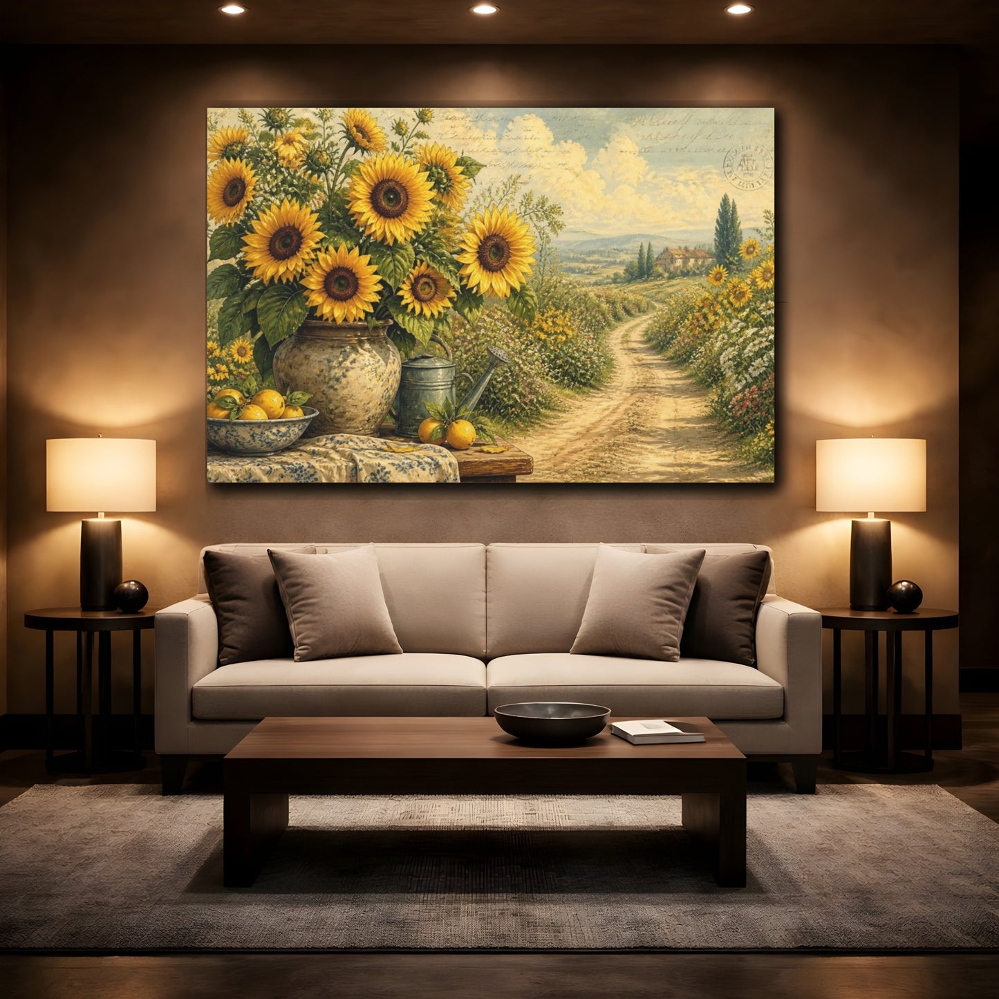 Mockup 2. Sunflowers Across Country Road shown as canvas print