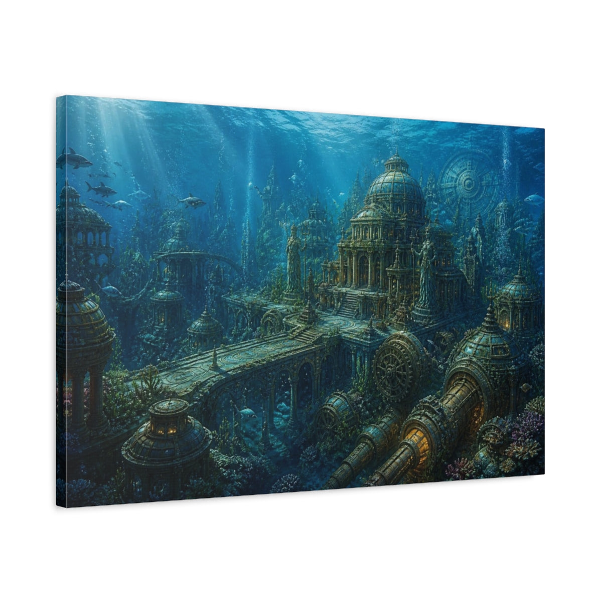 Side Mockup 2. Sunken Ocean City shown as canvas print