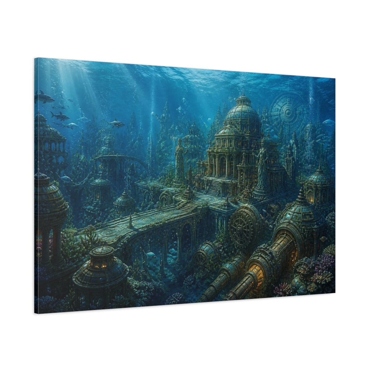 Side Mockup 1. Sunken Ocean City shown as canvas print