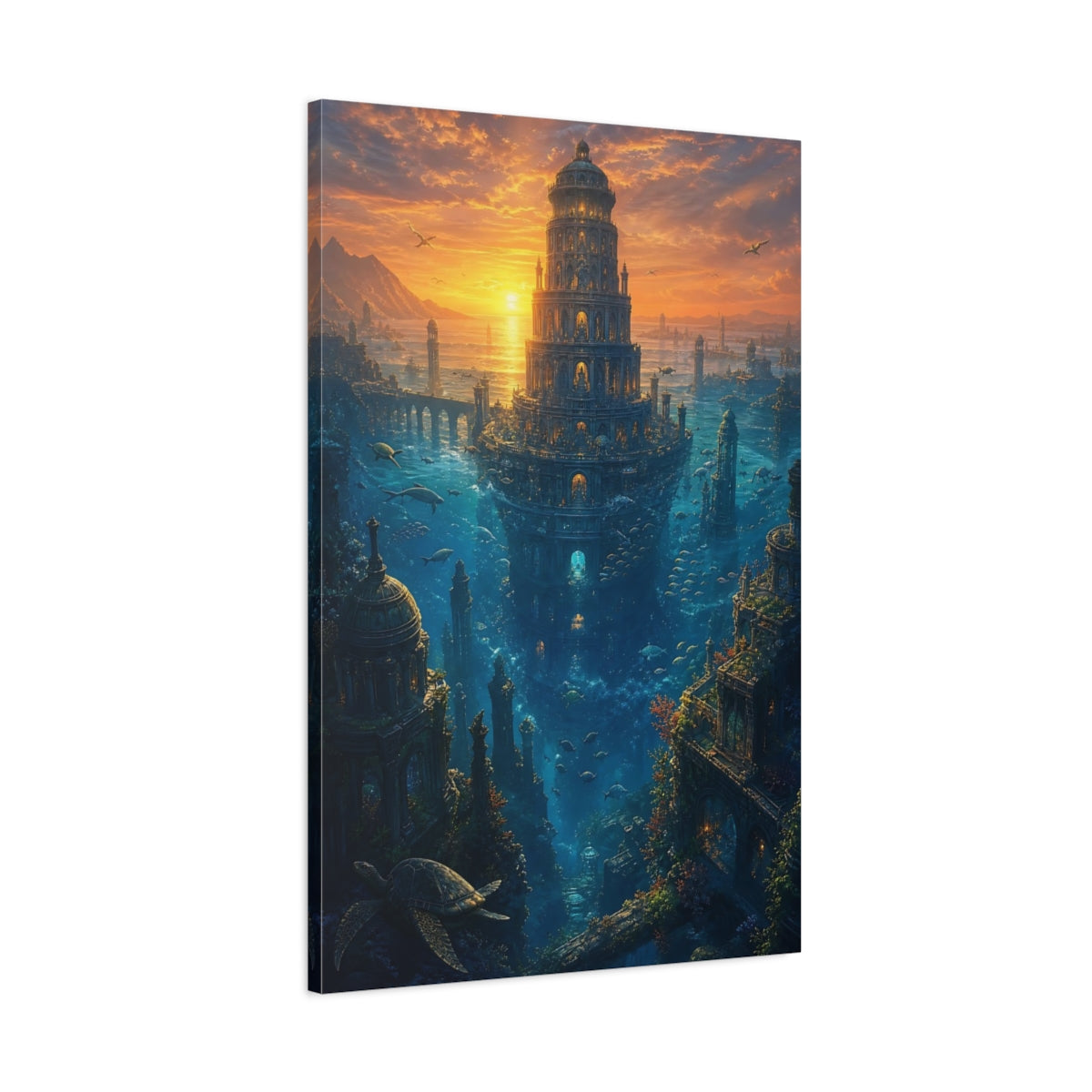 Main Mockup. Sunken Tower At Dusk shown as canvas print