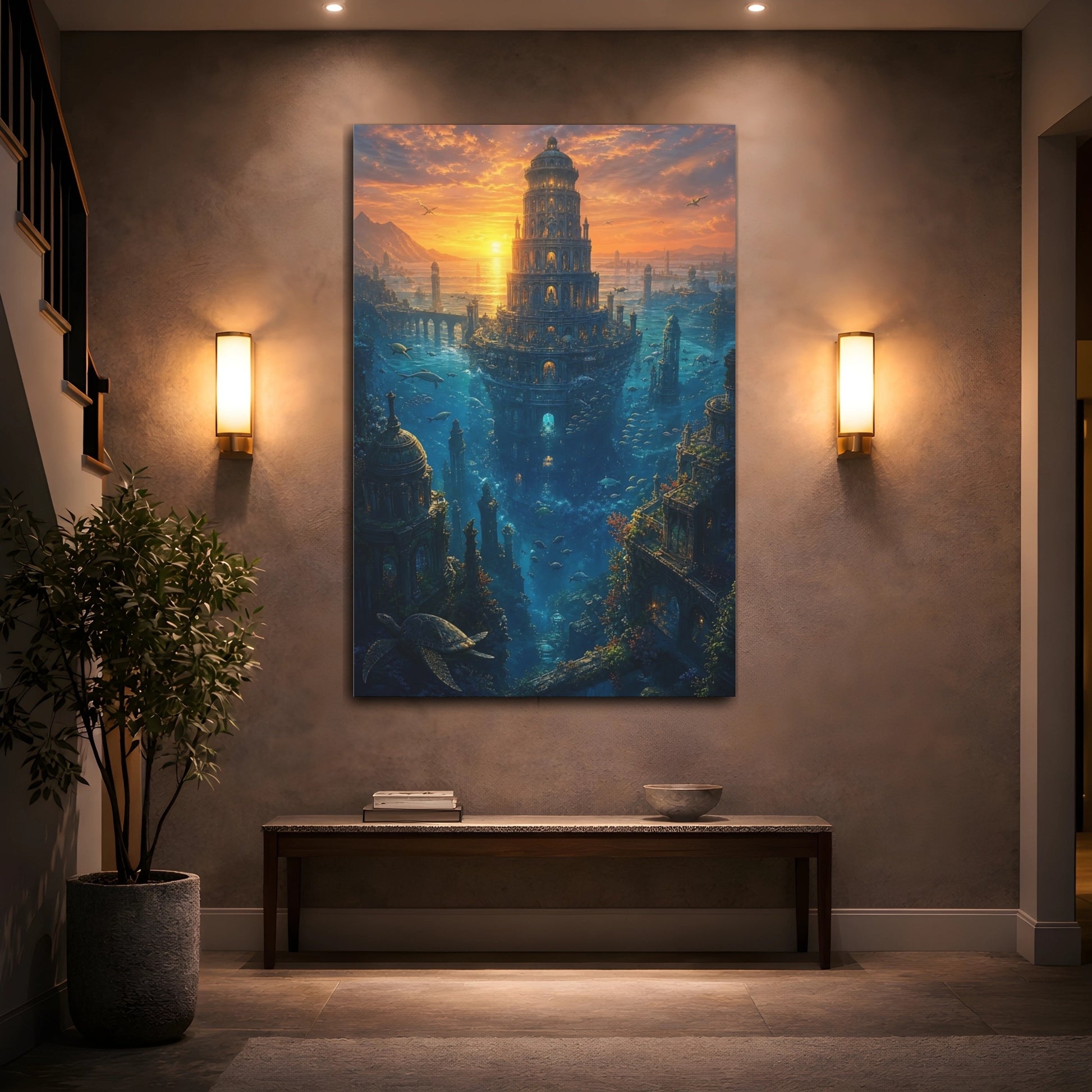 Mockup 2. Sunken Tower At Dusk shown as canvas print