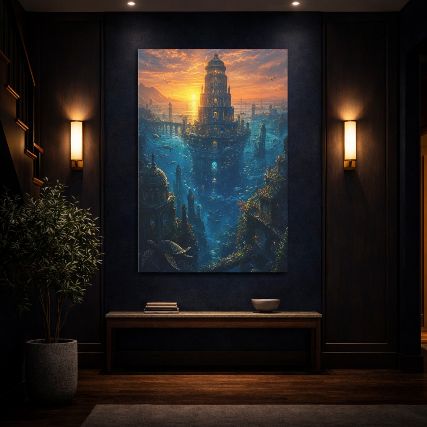 Mockup 4. Sunken Tower At Dusk shown as canvas print