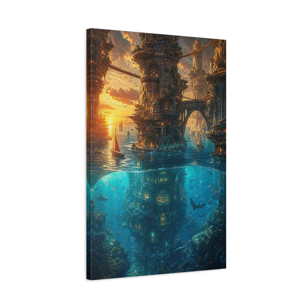 Side Mockup 2. Sunken Tower City shown as canvas print