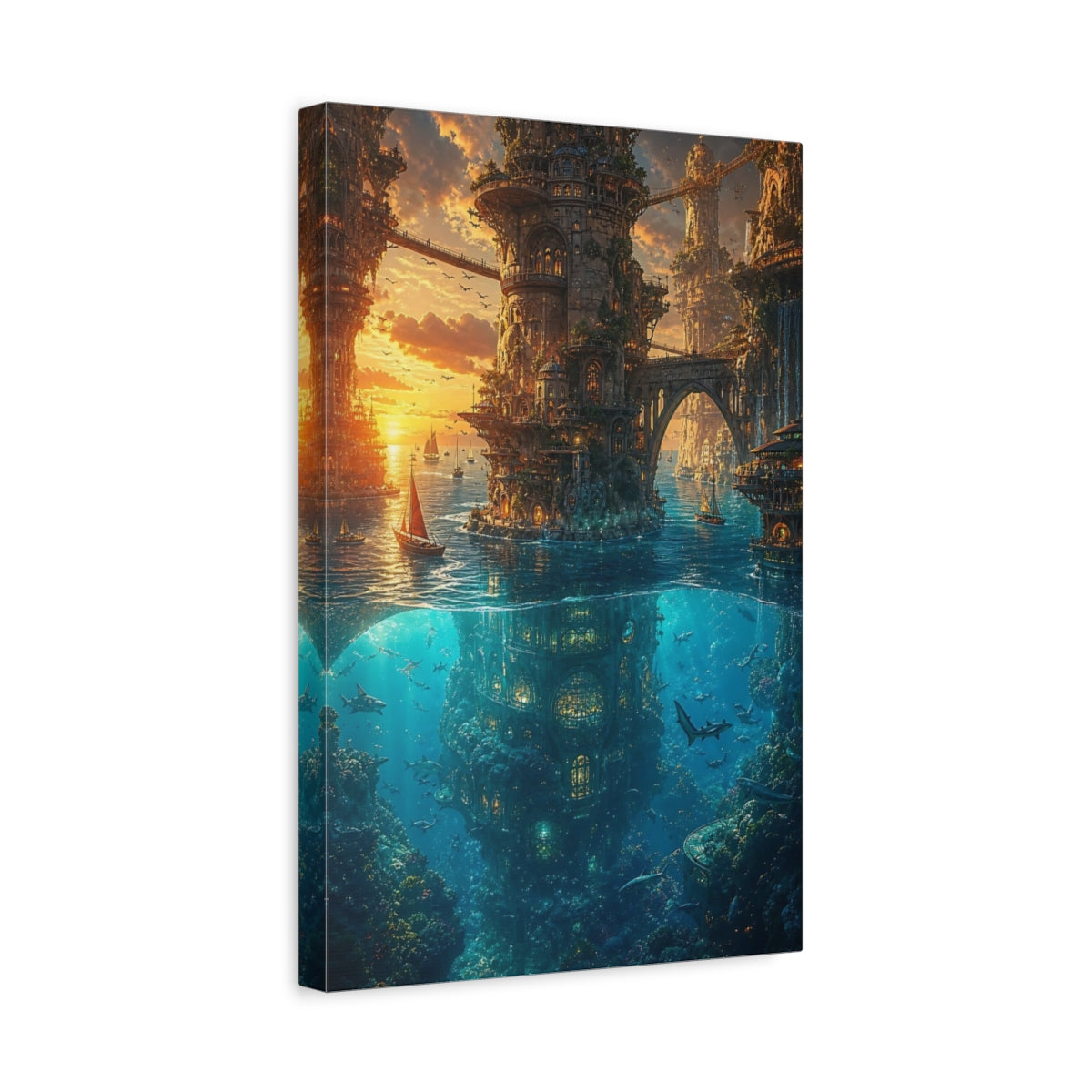 Side Mockup 4. Sunken Tower City shown as canvas print