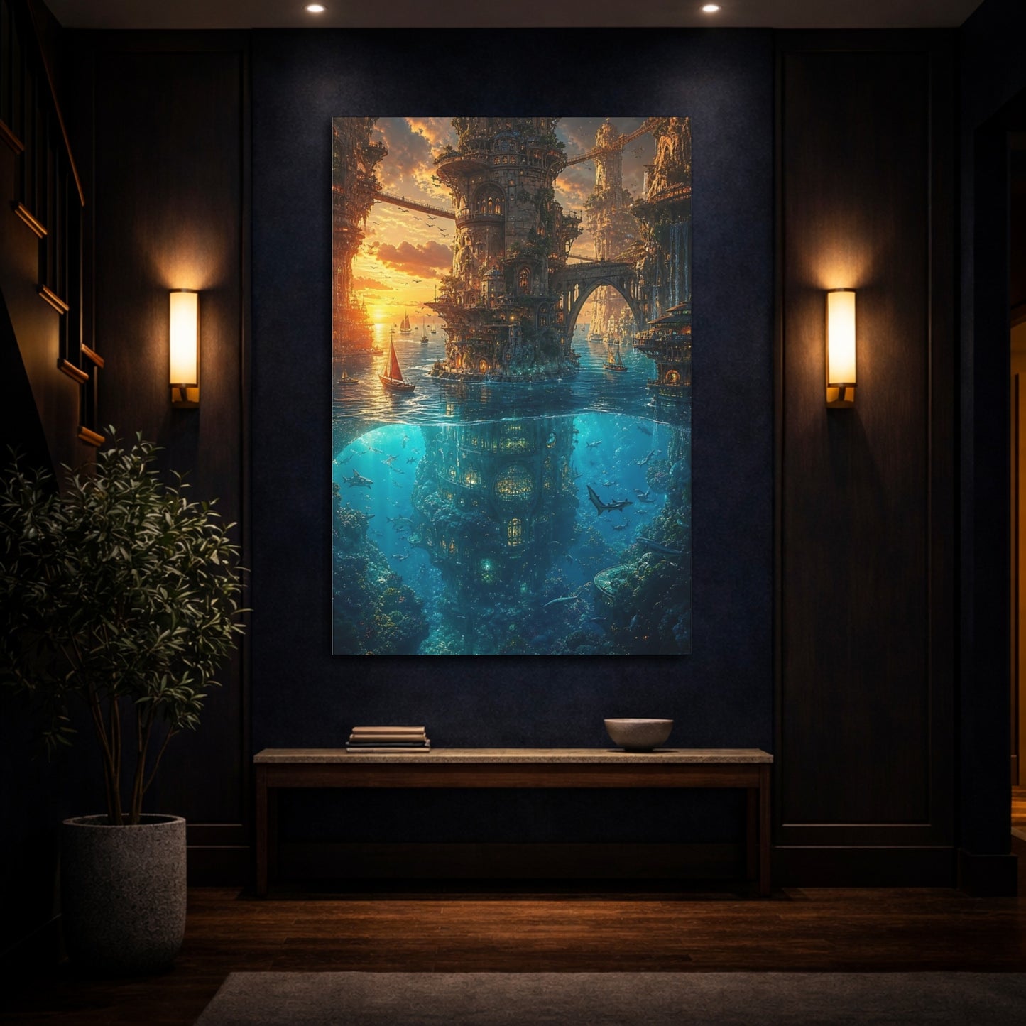 Mockup 4. Sunken Tower City shown as canvas print