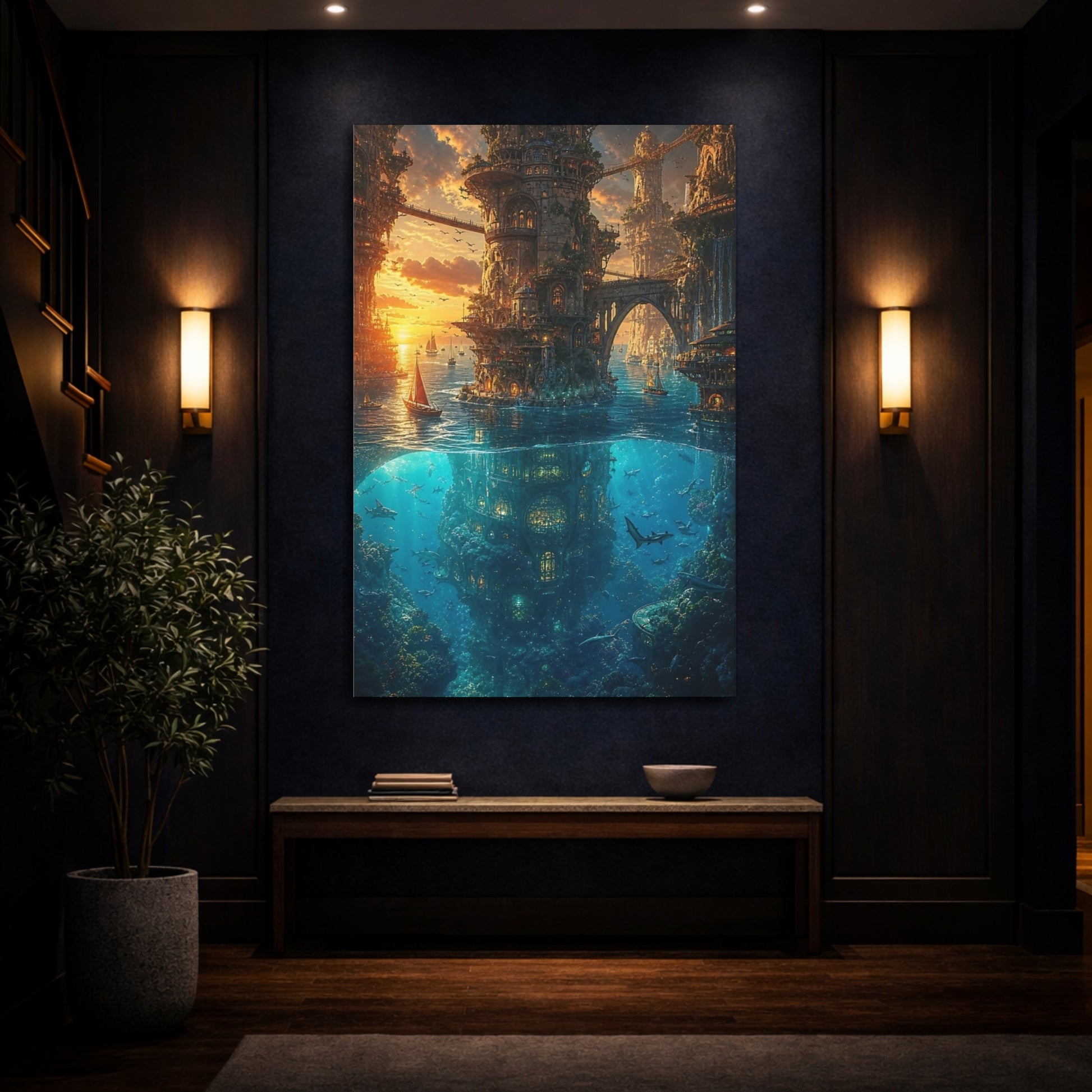 Mockup 4. Sunken Tower City shown as canvas print