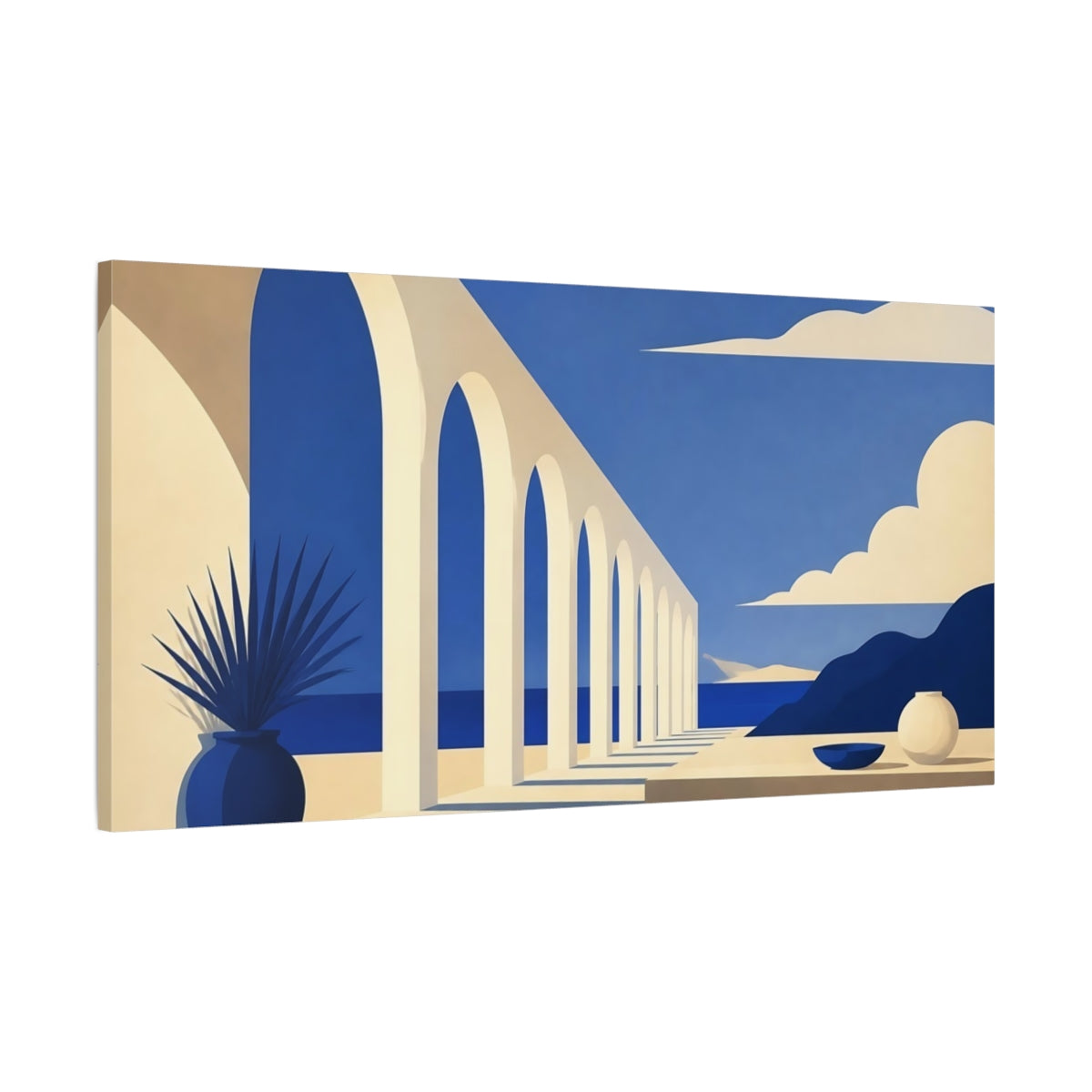 Main Mockup. Sunlit Archway By Sea shown as canvas print