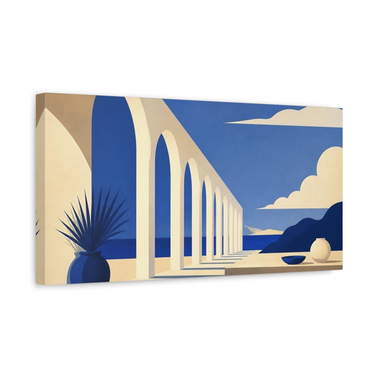 Side Mockup 3. Sunlit Archway By Sea shown as canvas print