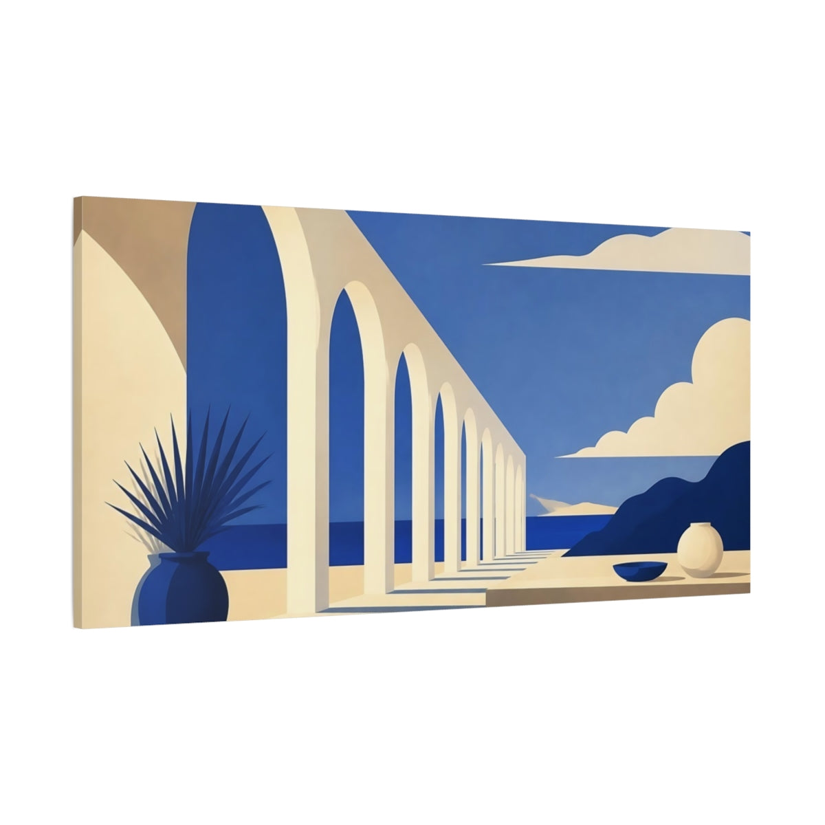 Side Mockup 2. Sunlit Archway By Sea shown as canvas print