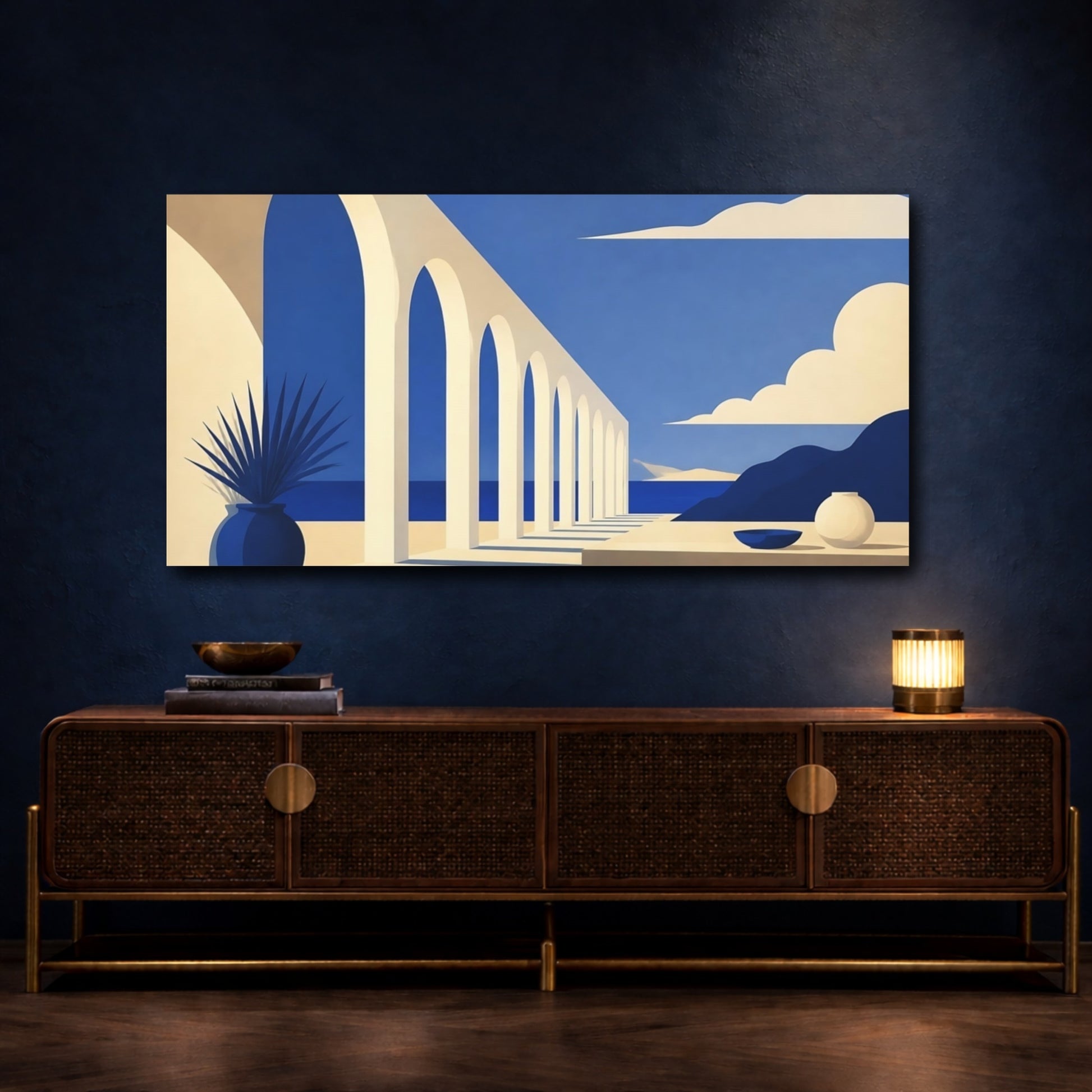 Mockup 4. Sunlit Archway By Sea shown as canvas print