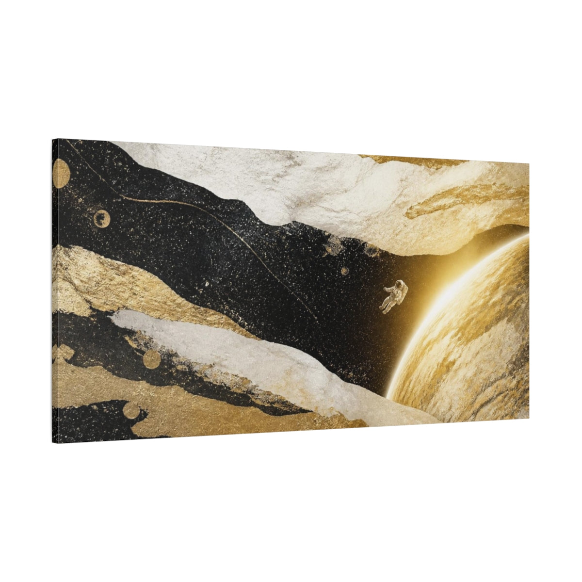 Side Mockup 2. Sunlit Astronaut Over Planet shown as canvas print