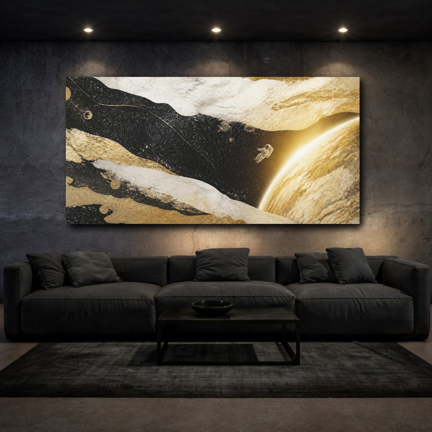 Mockup 3. Sunlit Astronaut Over Planet shown as canvas print