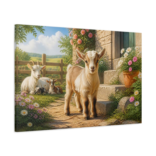 Main Mockup. Sunlit Baby Goat shown as canvas print