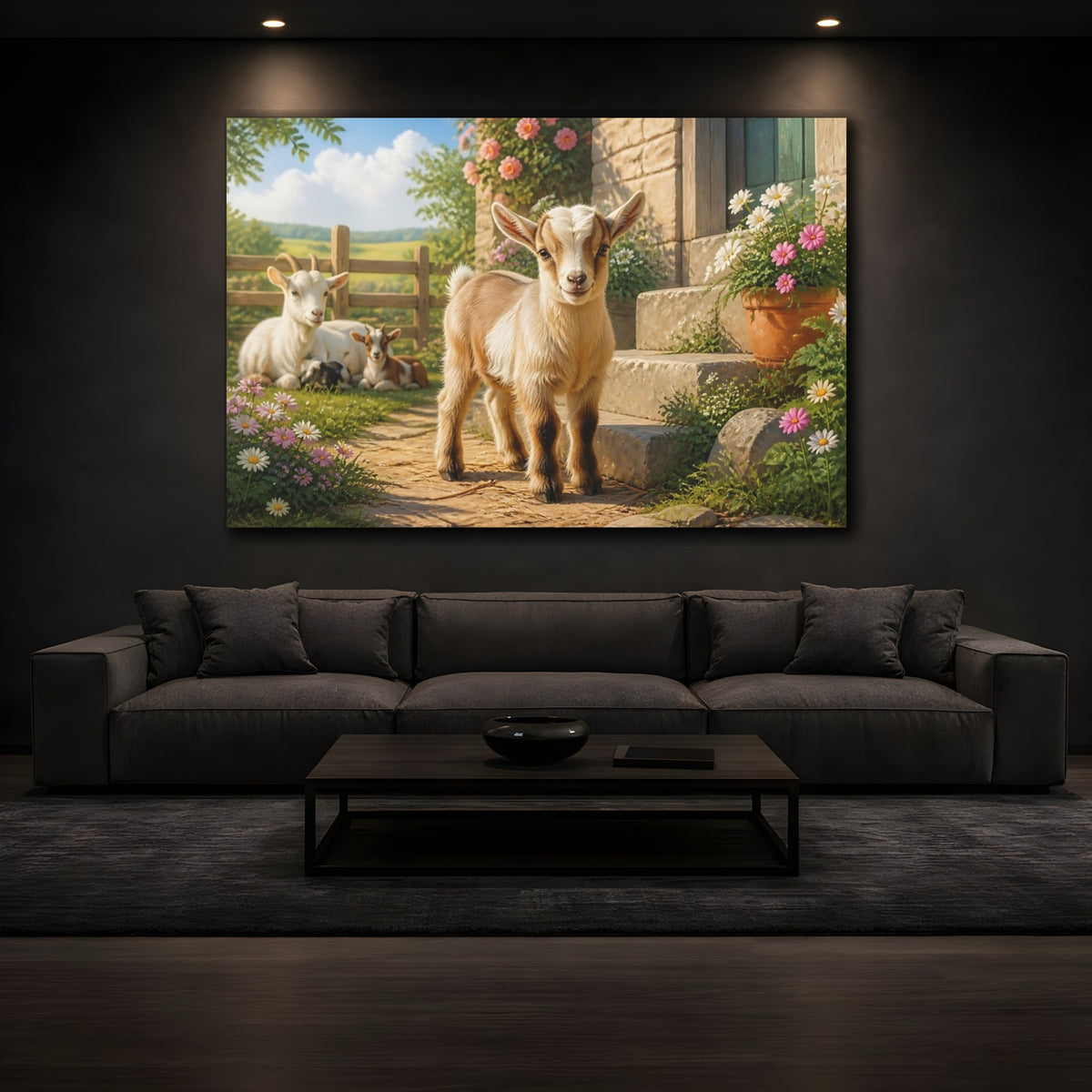 Mockup 3. Sunlit Baby Goat shown as canvas print
