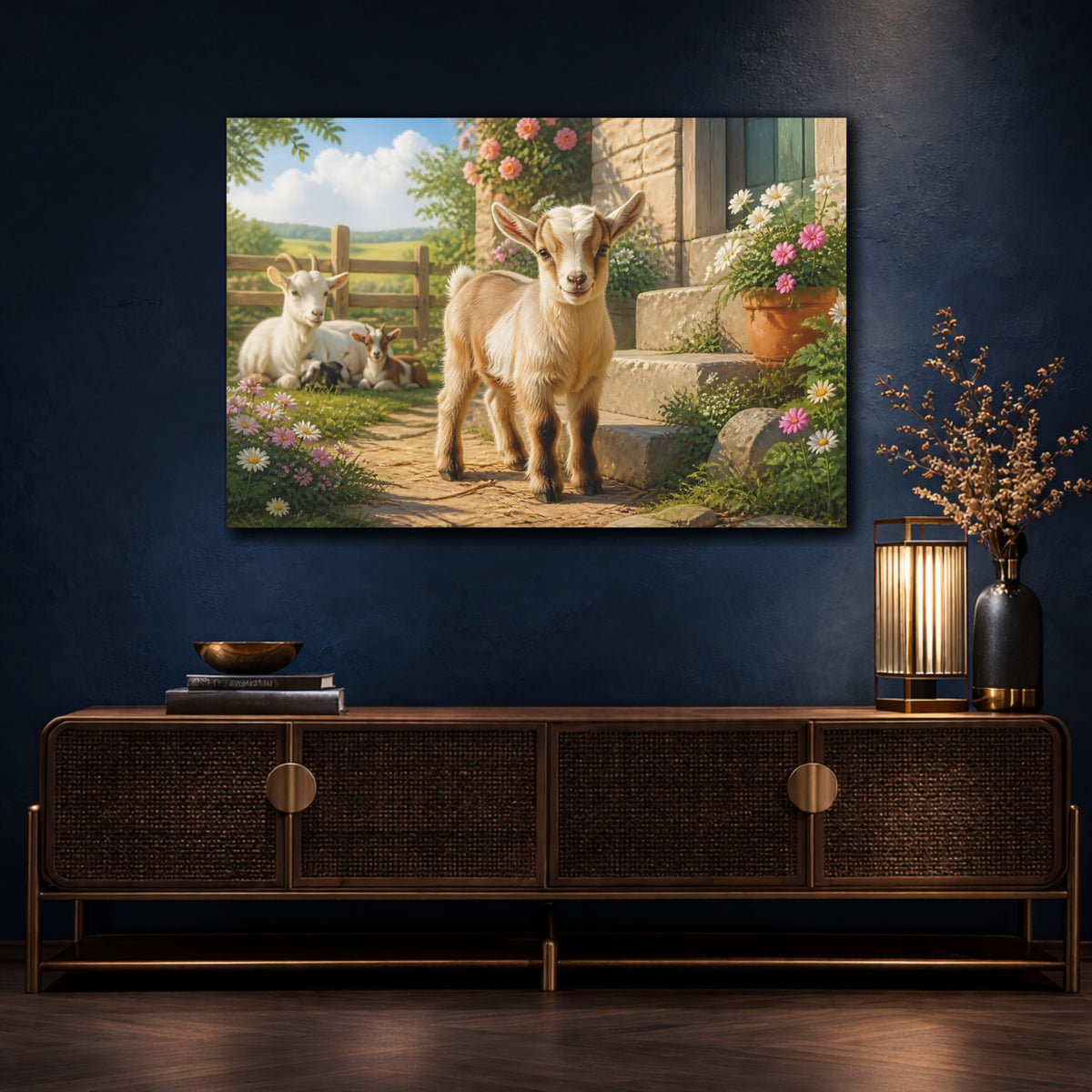 Mockup 4. Sunlit Baby Goat shown as canvas print