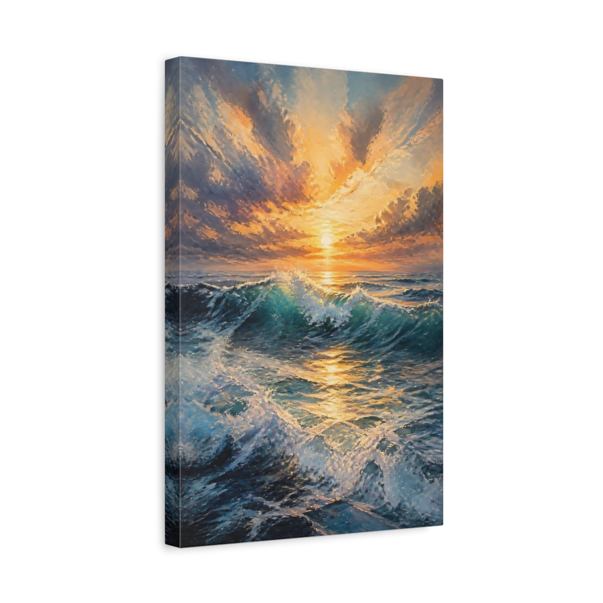 Side Mockup 4. Sunlit Breaking Wave shown as canvas print