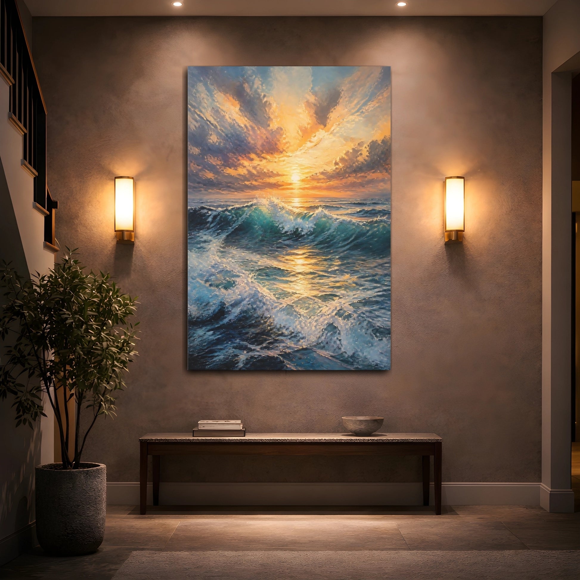 Mockup 2. Sunlit Breaking Wave shown as canvas print