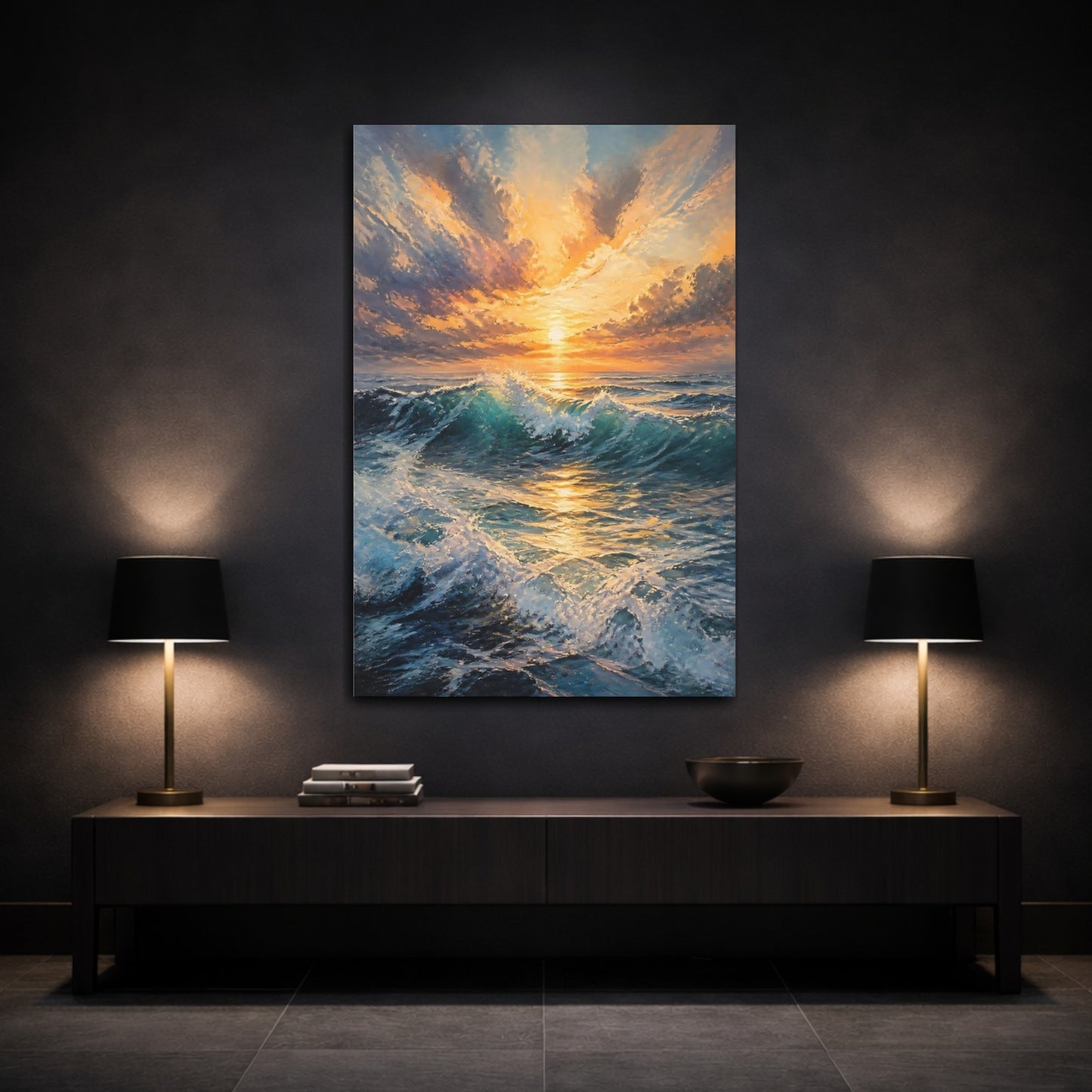 Mockup 3. Sunlit Breaking Wave shown as canvas print