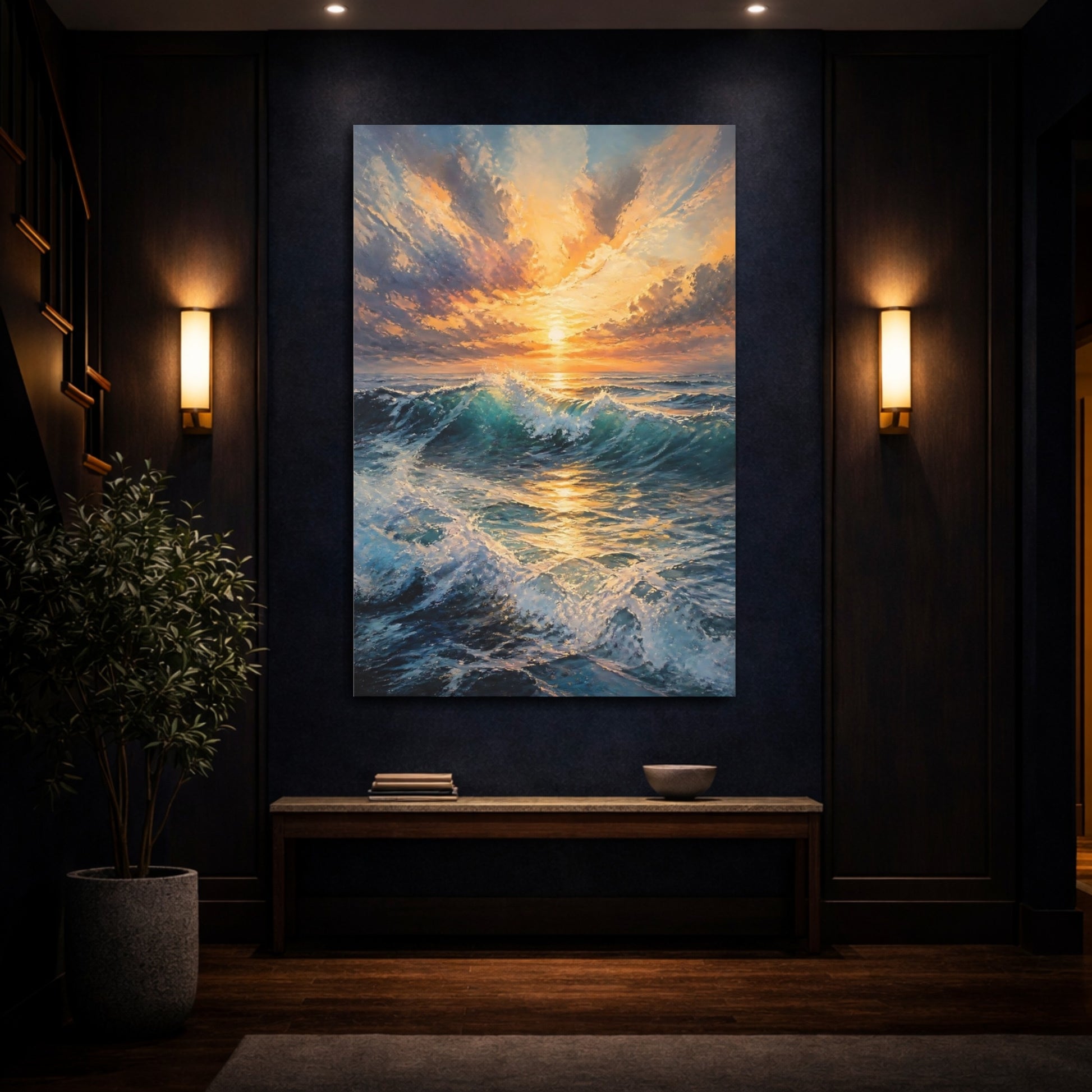 Mockup 4. Sunlit Breaking Wave shown as canvas print