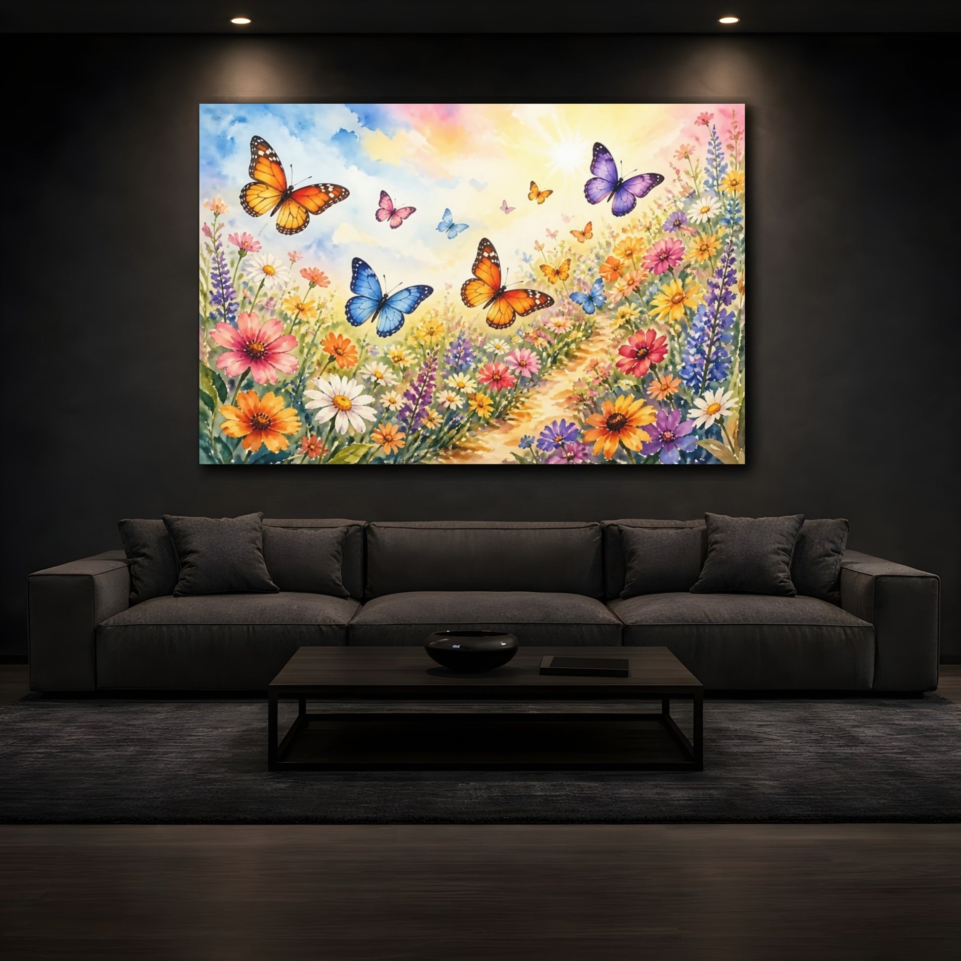 Mockup 3. Sunlit Butterfly Meadow shown as canvas print