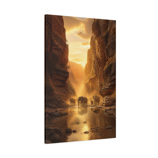 Main Mockup. Sunlit Canyon Elephants shown as canvas print