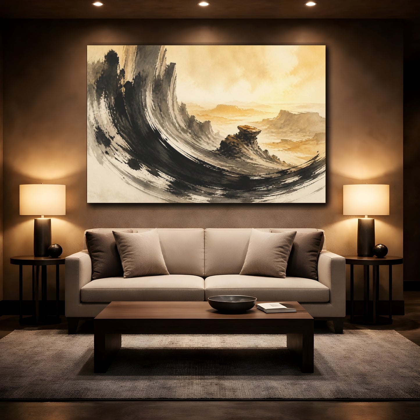 Mockup 2. Sunlit Canyon Fins shown as canvas print