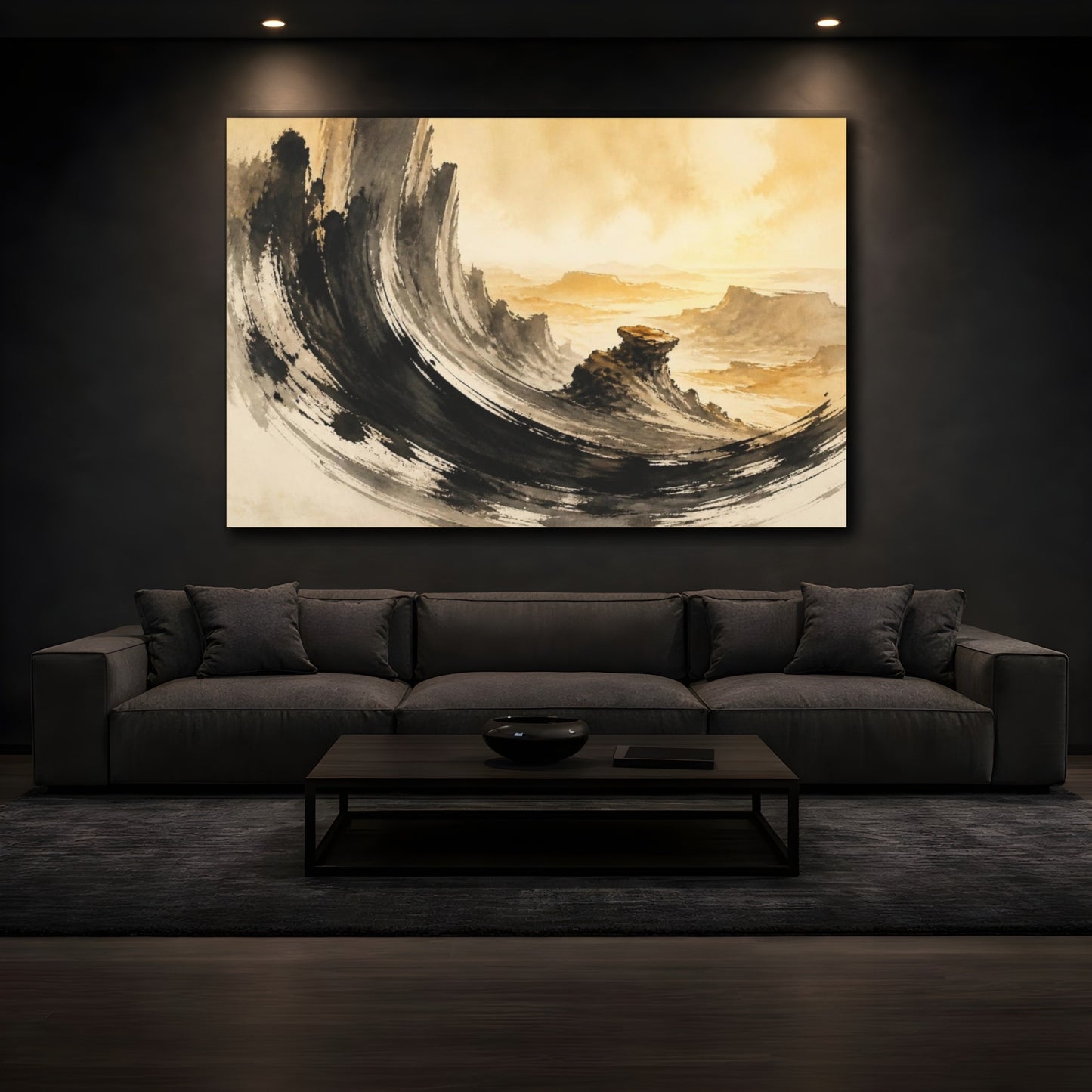 Mockup 3. Sunlit Canyon Fins shown as canvas print