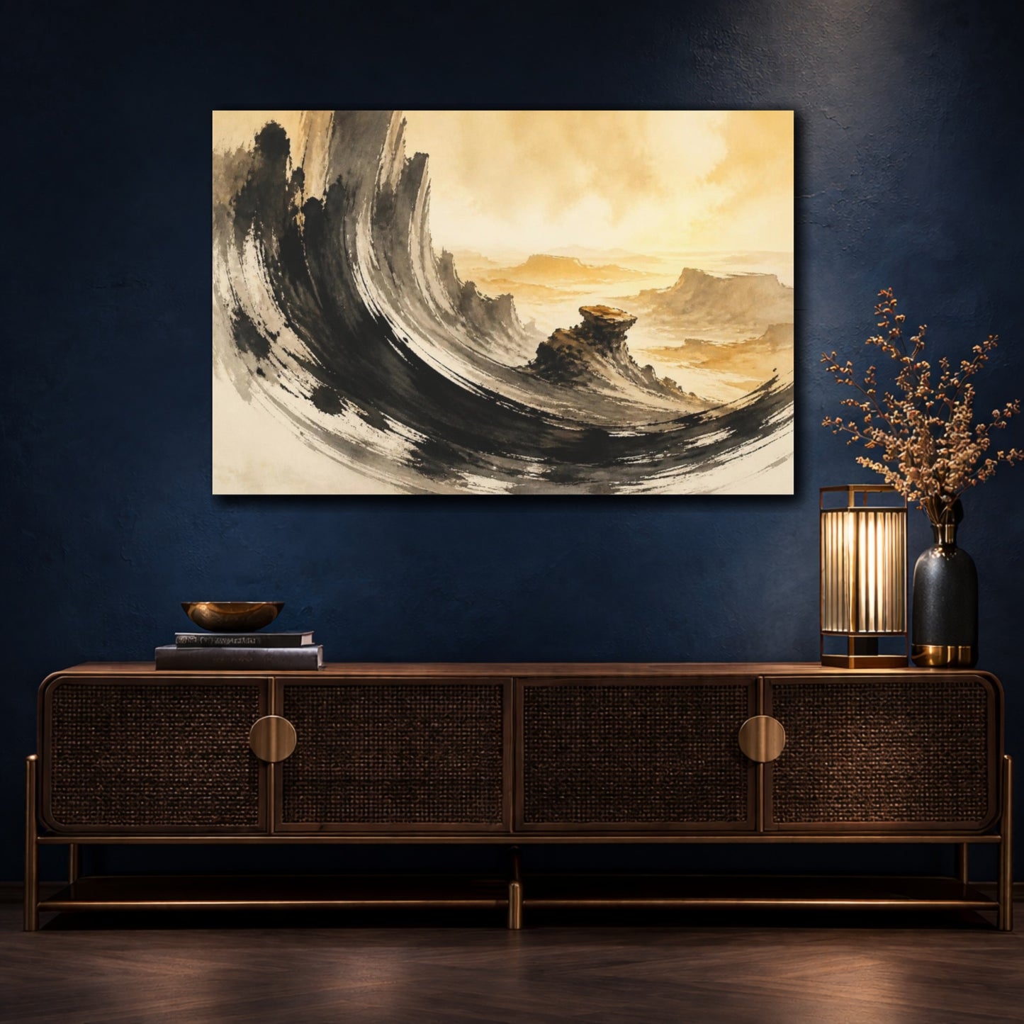 Mockup 4. Sunlit Canyon Fins shown as canvas print