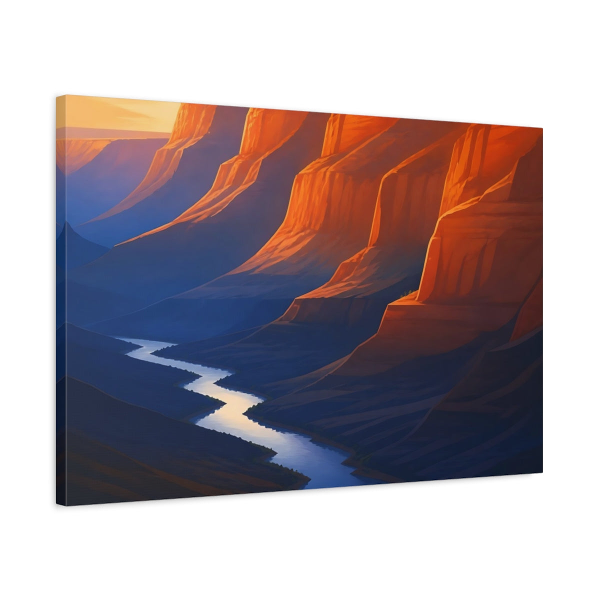 Side Mockup 2. Sunlit Canyon River shown as canvas print