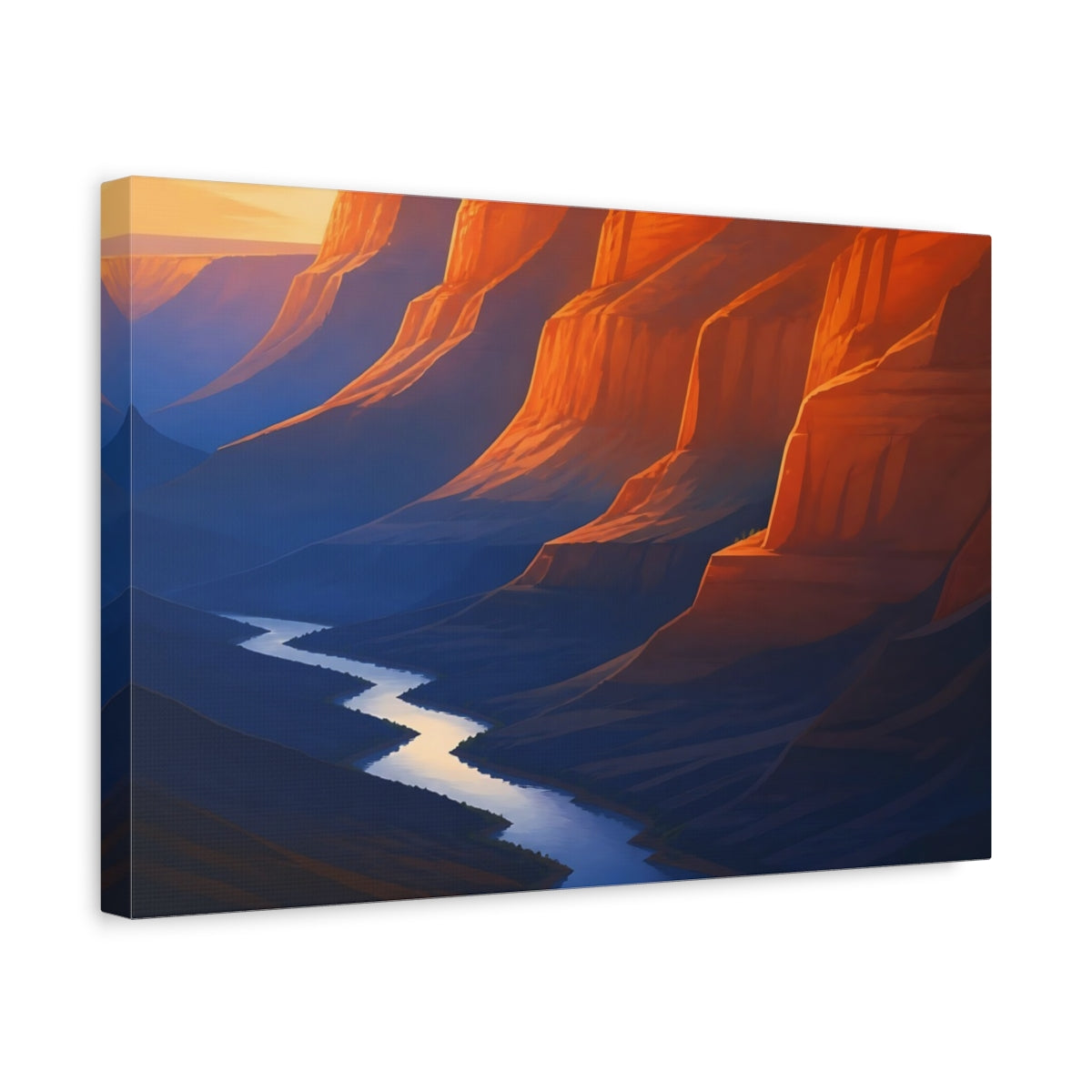 Side Mockup 4. Sunlit Canyon River shown as canvas print