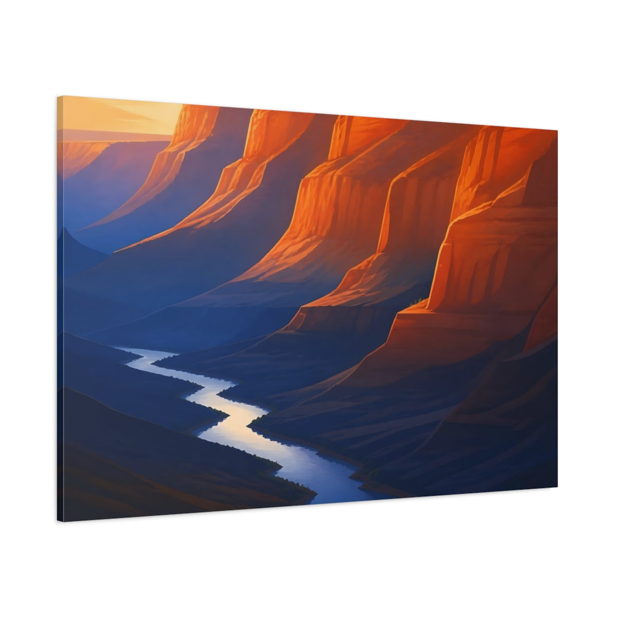 Side Mockup 1. Sunlit Canyon River shown as canvas print