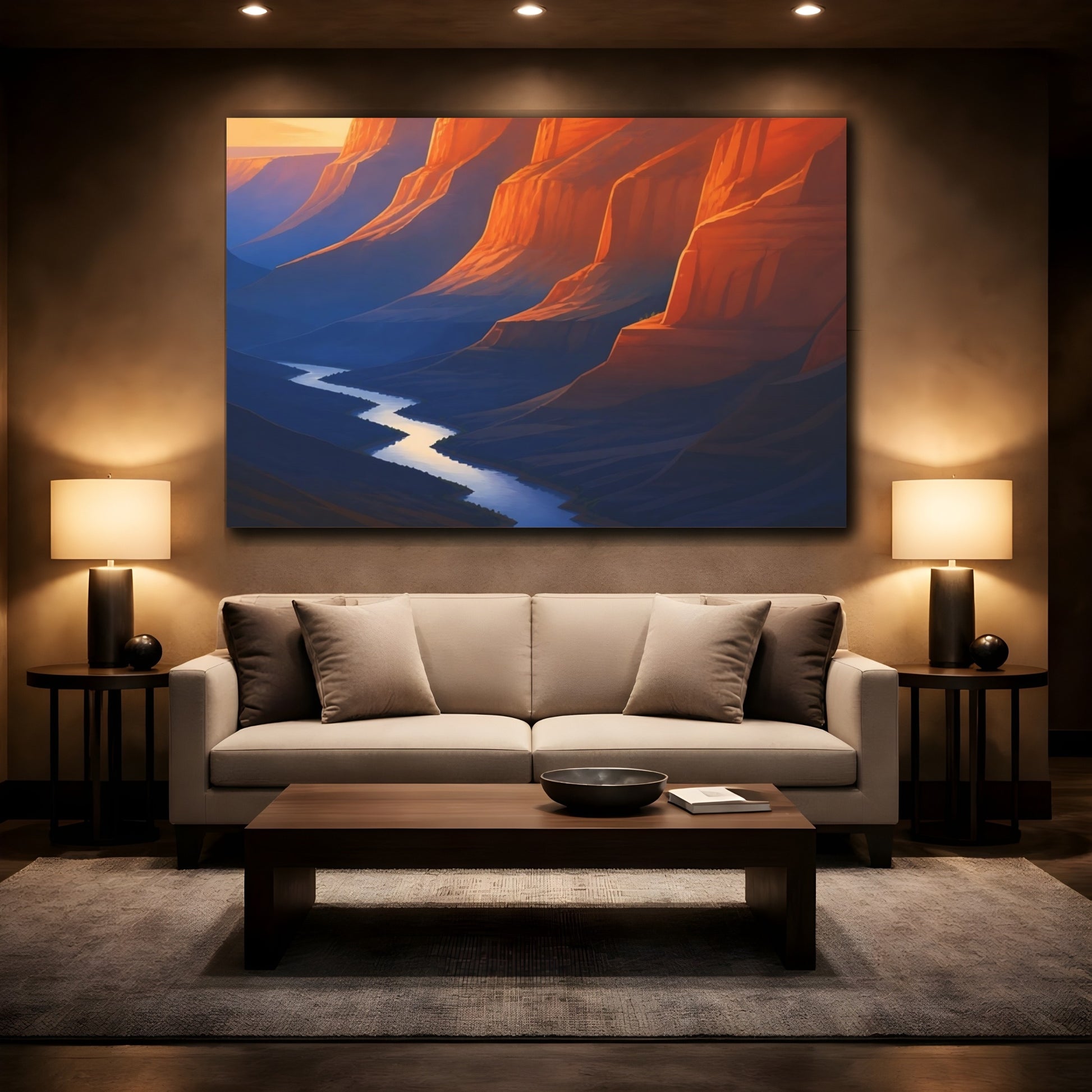 Mockup 2. Sunlit Canyon River shown as canvas print