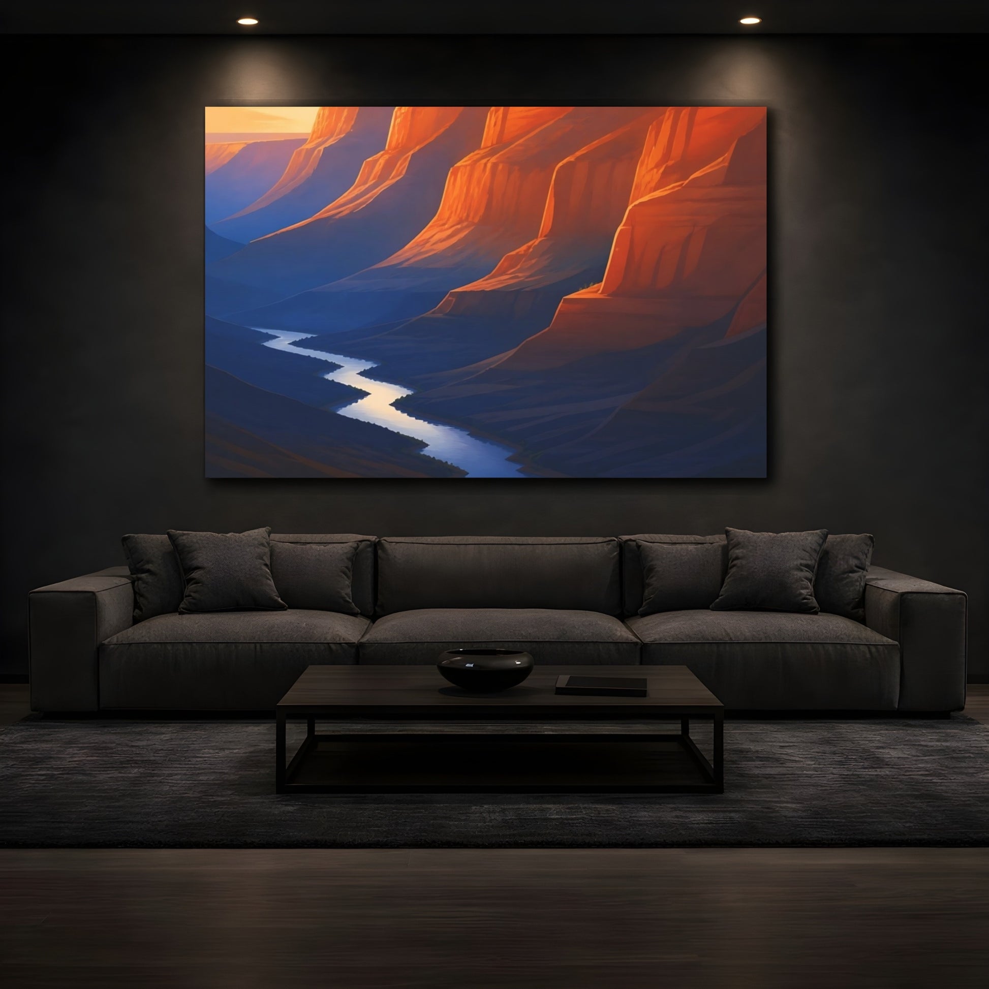 Mockup 3. Sunlit Canyon River shown as canvas print