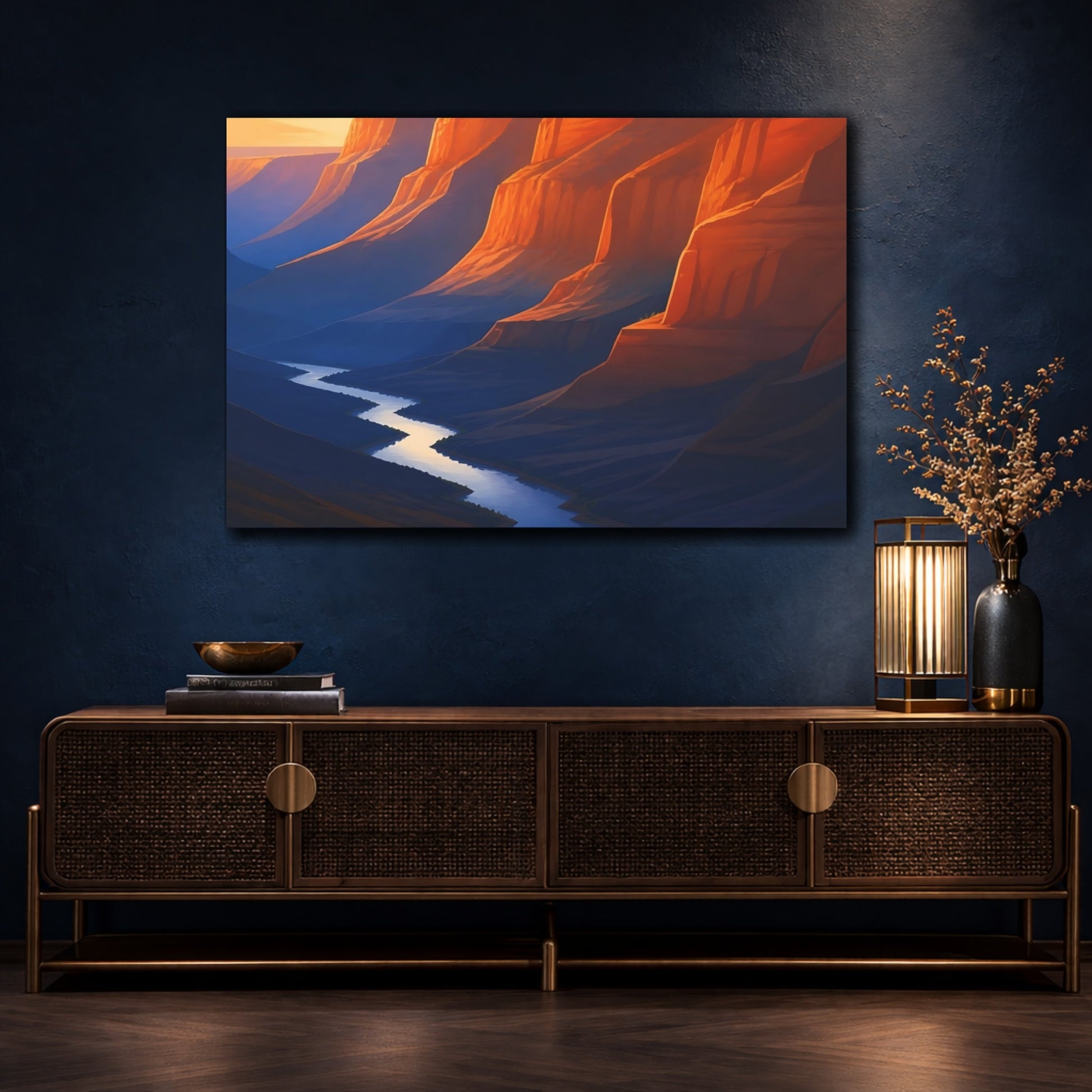 Mockup 4. Sunlit Canyon River shown as canvas print