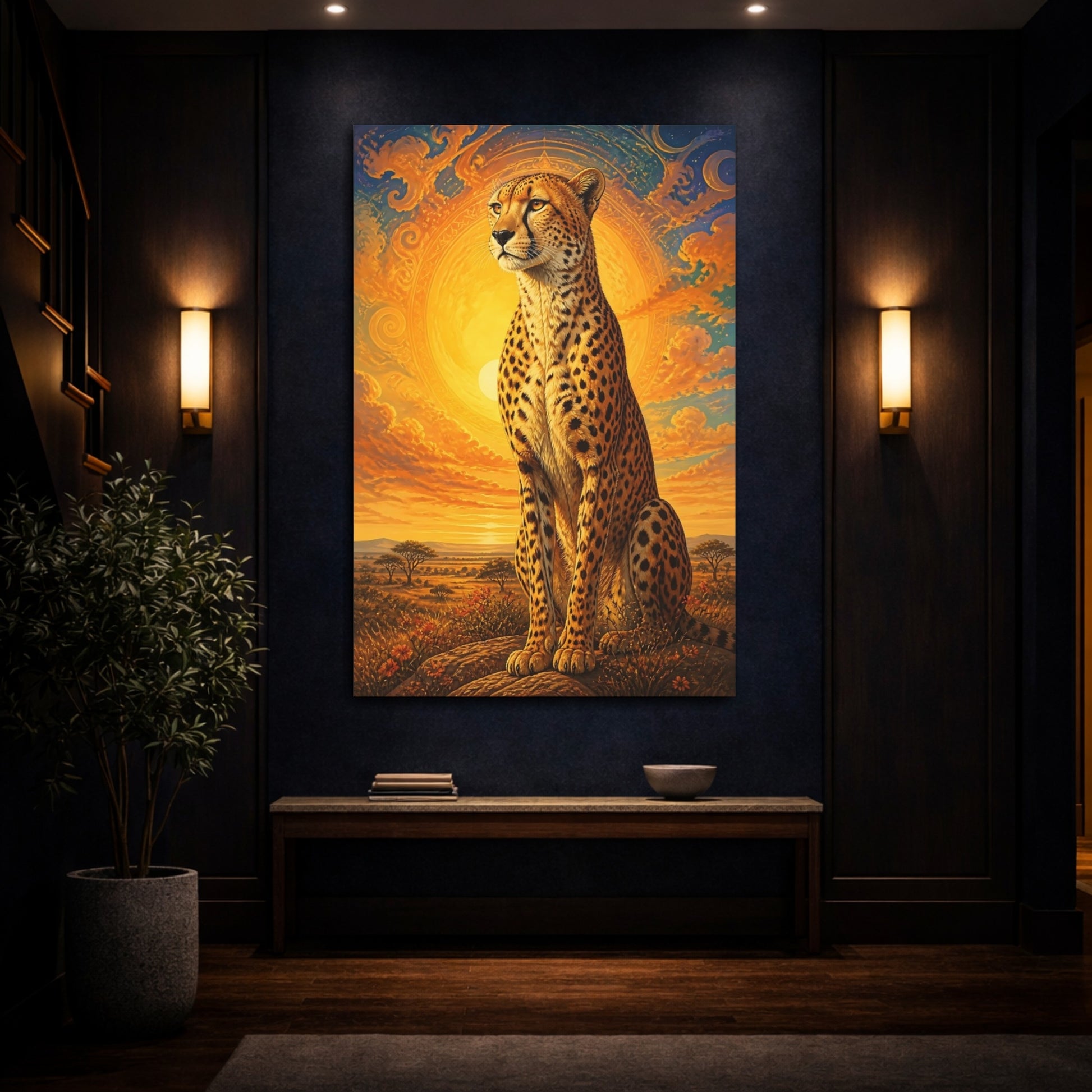 Mockup 4. Sunlit Cheetah Animals Portrait shown as canvas print