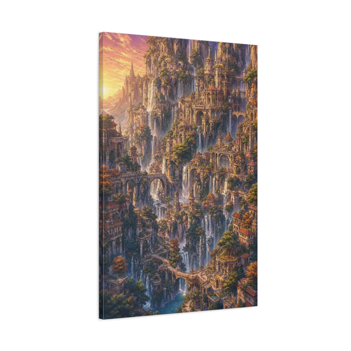 Main Mockup. Sunlit Cliffside Citadel shown as canvas print