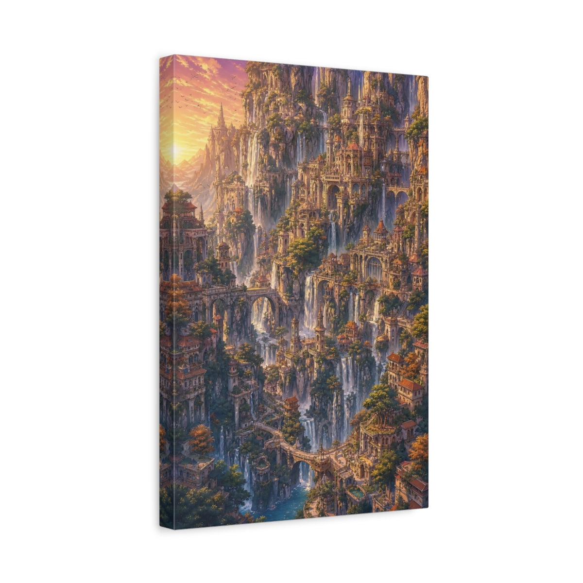 Side Mockup 4. Sunlit Cliffside Citadel shown as canvas print