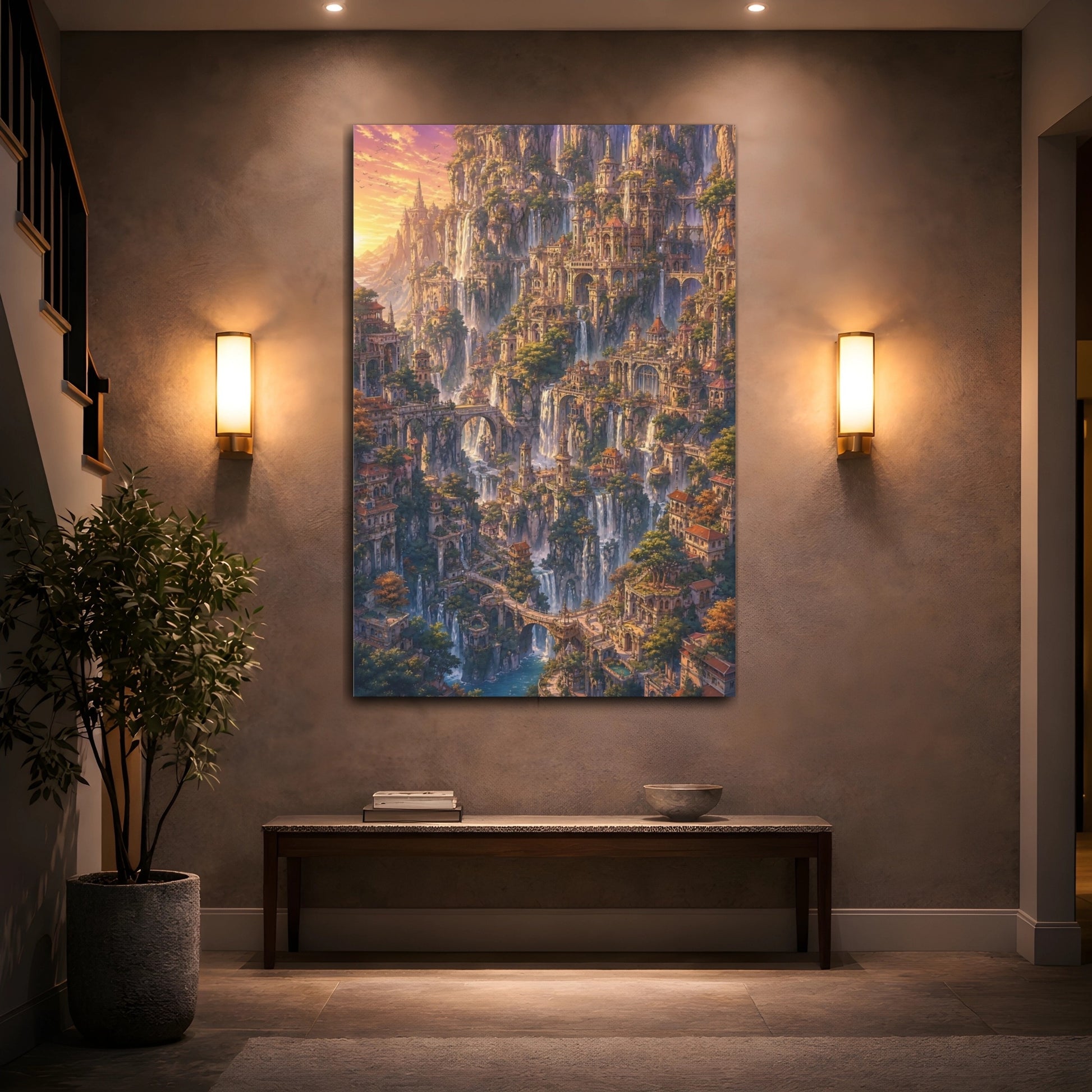 Mockup 2. Sunlit Cliffside Citadel shown as canvas print