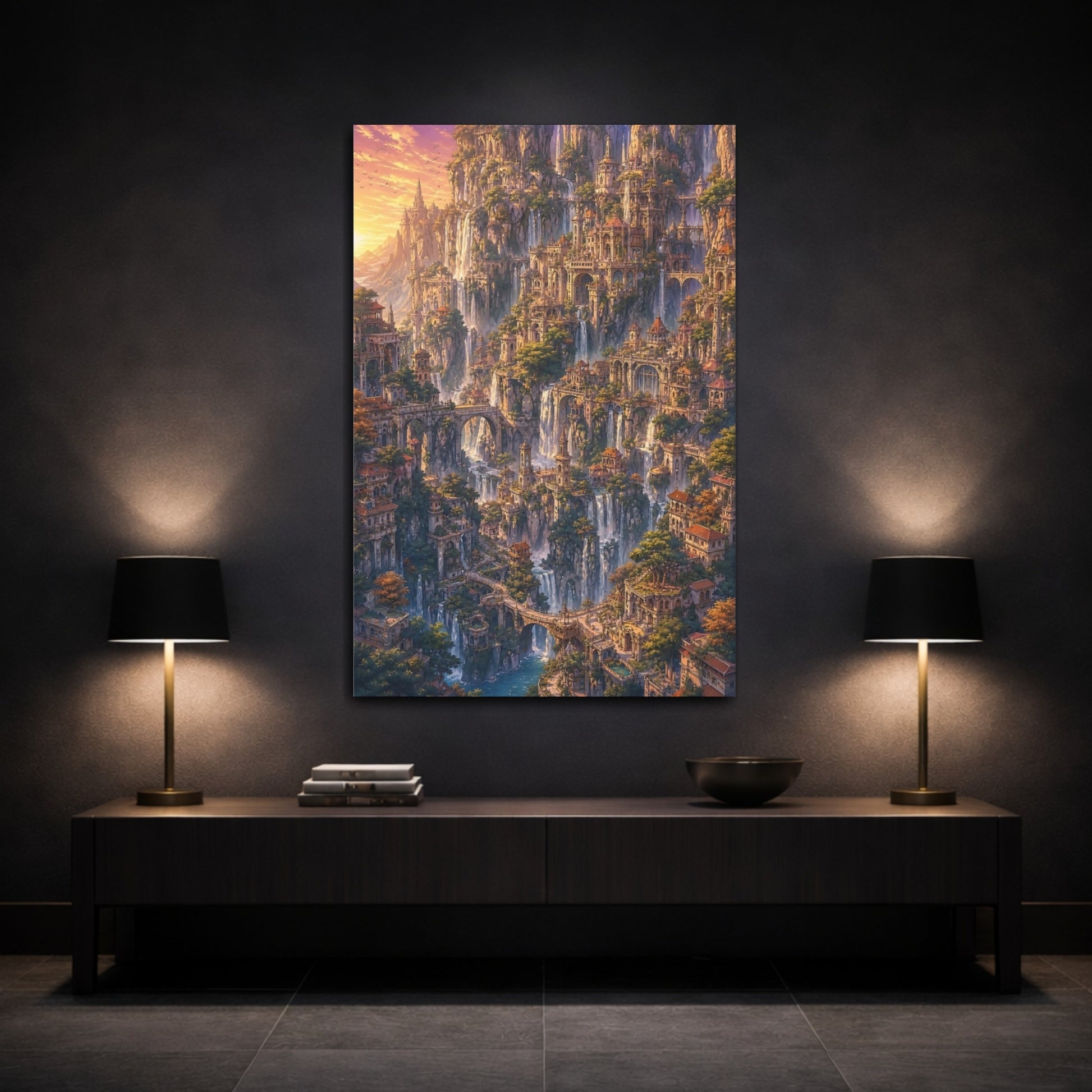 Mockup 3. Sunlit Cliffside Citadel shown as canvas print