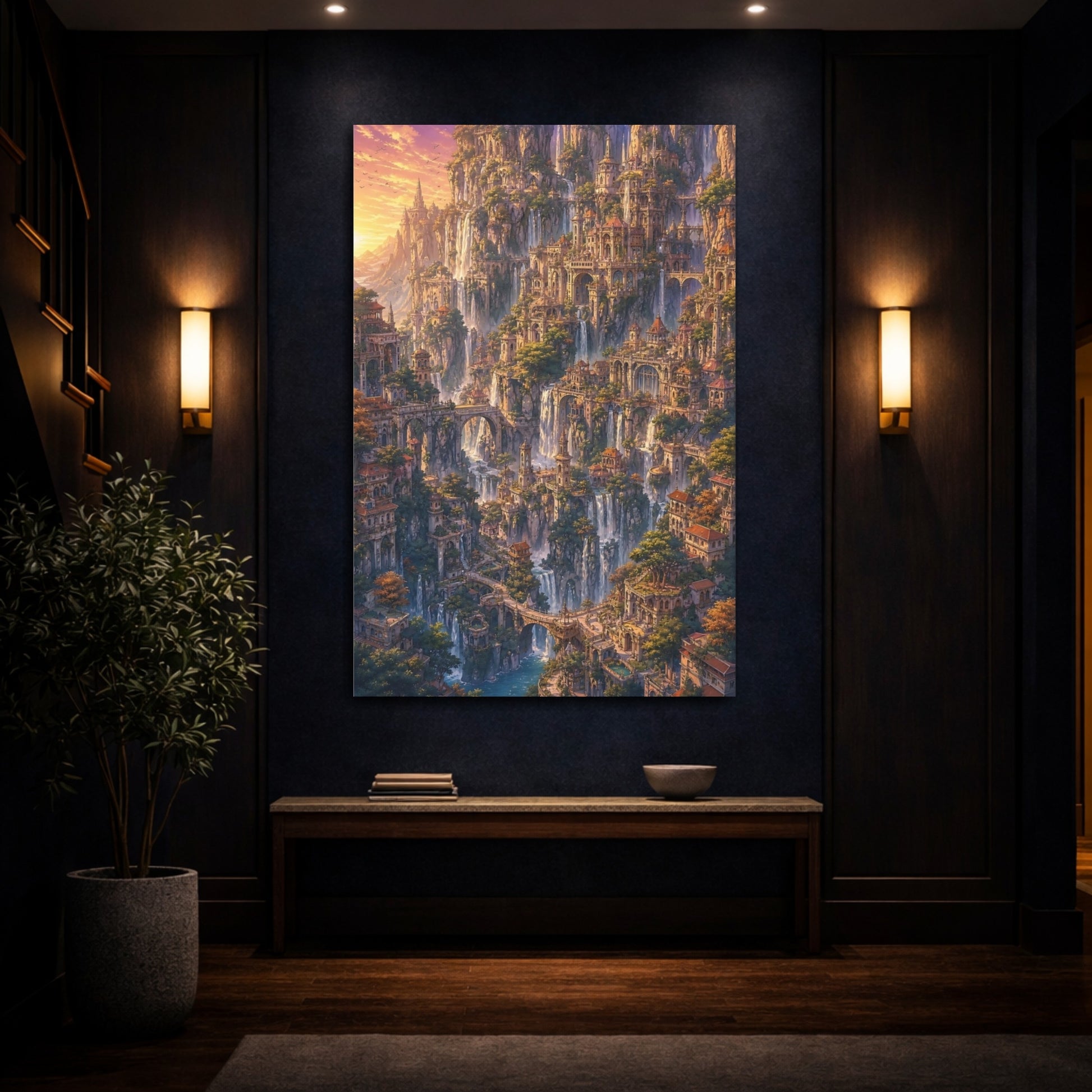 Mockup 4. Sunlit Cliffside Citadel shown as canvas print