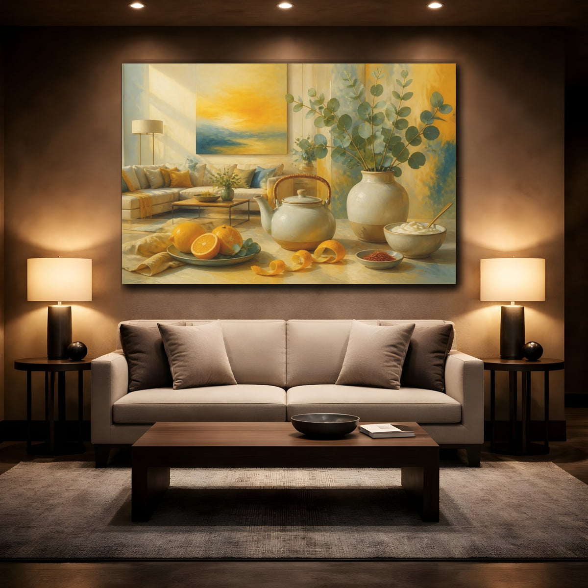 Mockup 2. Sunlit Eucalyptus And Citrus shown as canvas print
