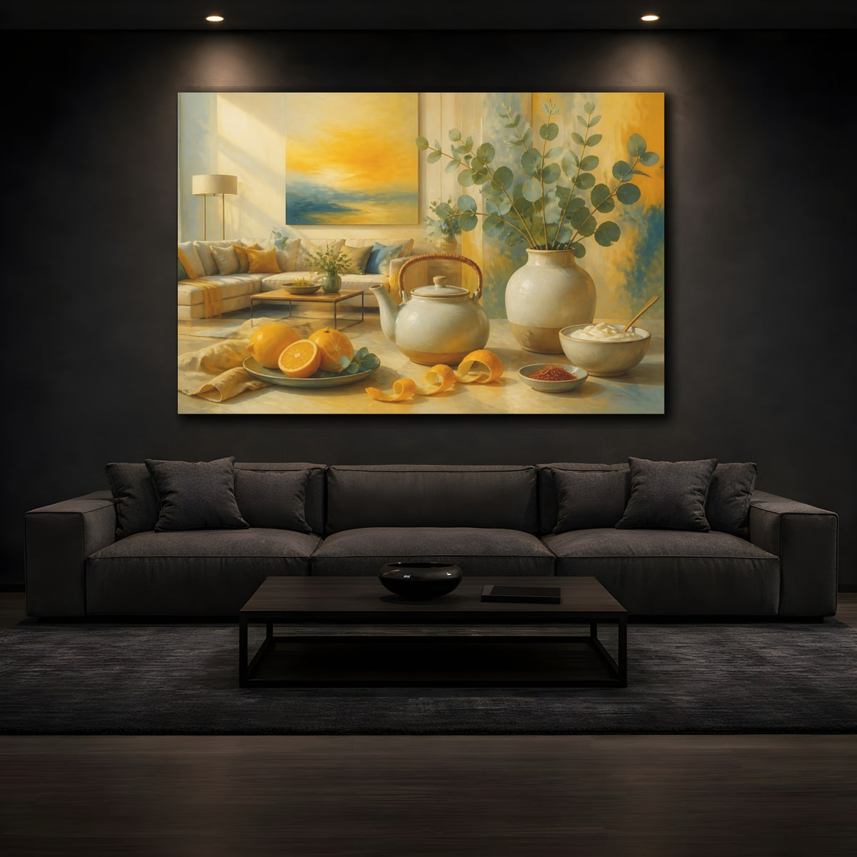 Mockup 3. Sunlit Eucalyptus And Citrus shown as canvas print