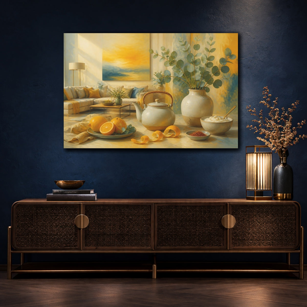 Mockup 4. Sunlit Eucalyptus And Citrus shown as canvas print