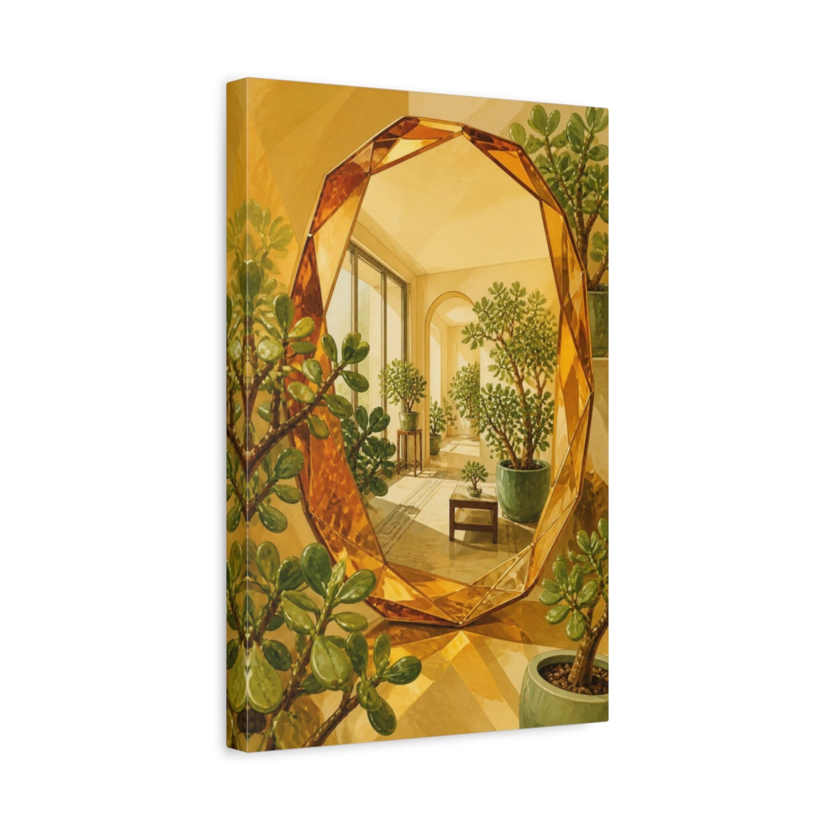Side Mockup 4. Sunlit Jade Mirror shown as canvas print