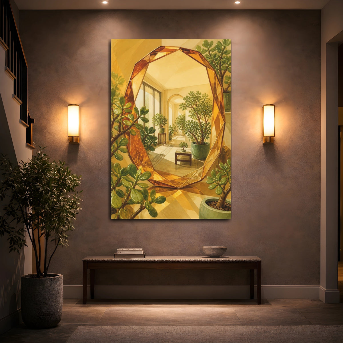 Mockup 2. Sunlit Jade Mirror shown as canvas print