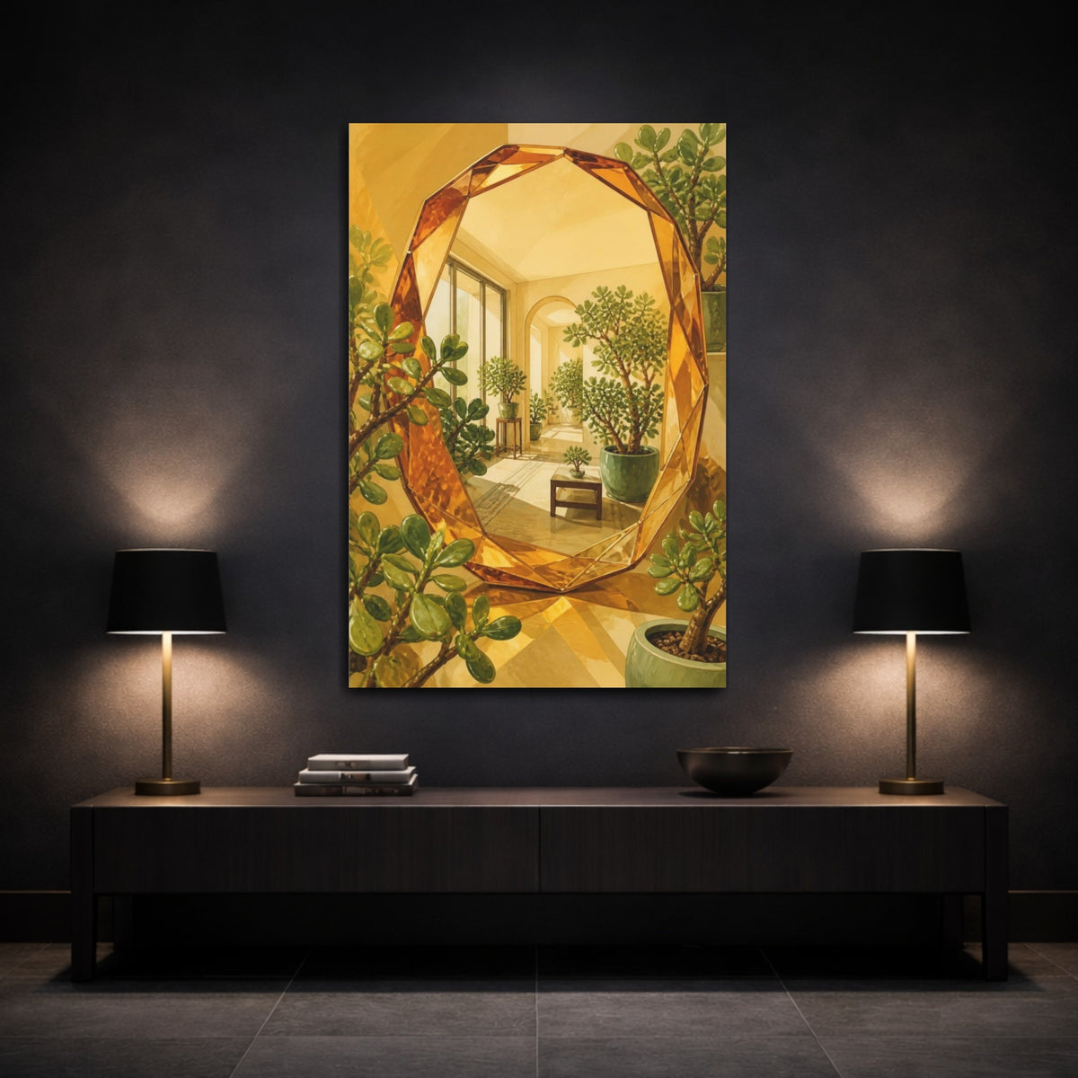 Mockup 3. Sunlit Jade Mirror shown as canvas print