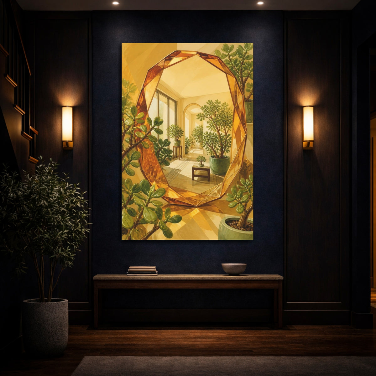 Mockup 4. Sunlit Jade Mirror shown as canvas print